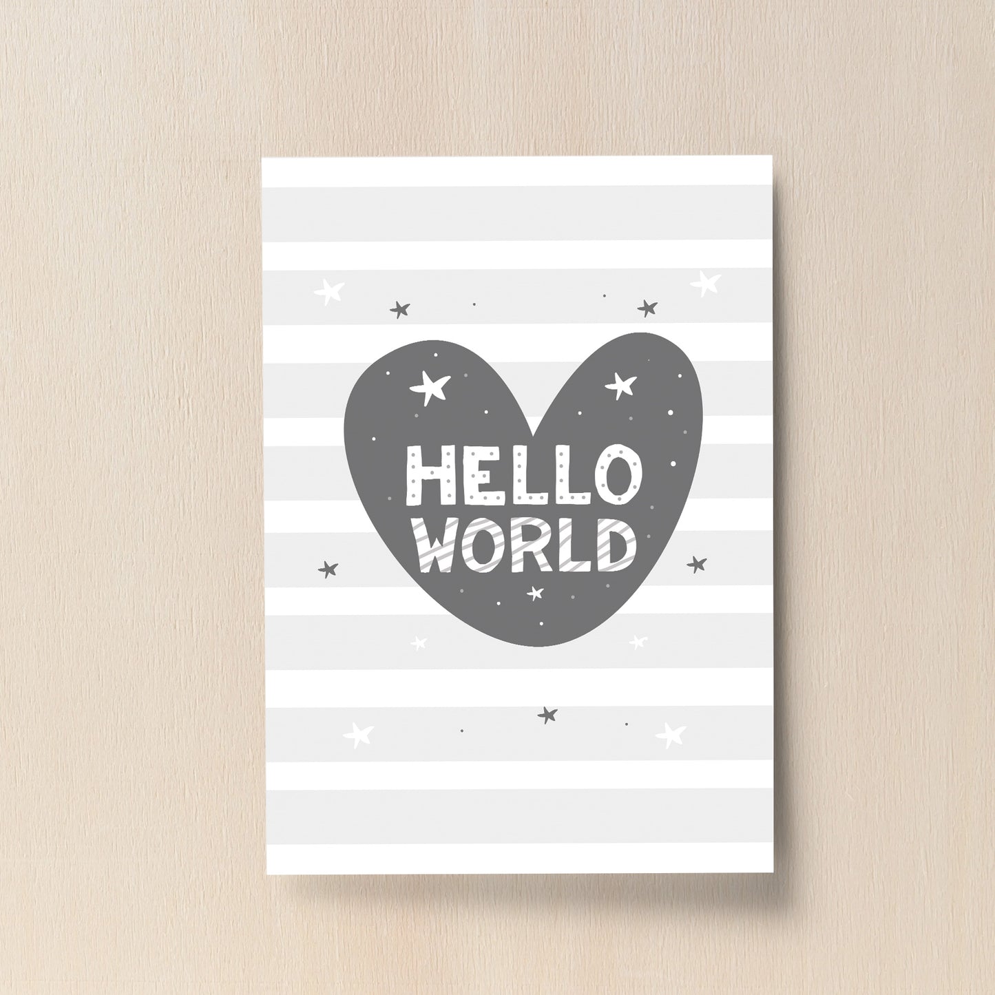 Grey Nursery Print Hello World New Baby Room Pictures Wall Art