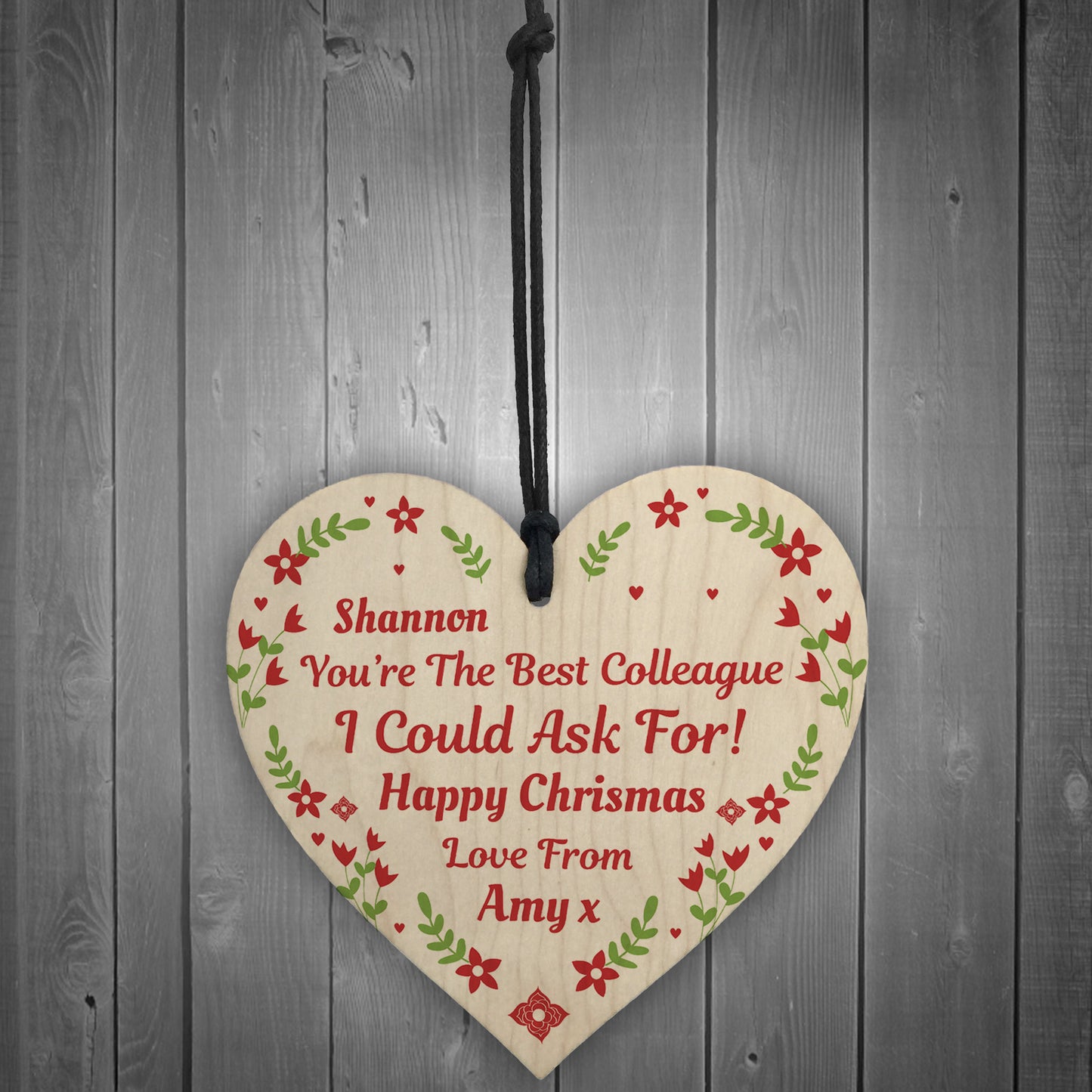 Christmas Personalised Gift For Colleague Wood Heart Gifts