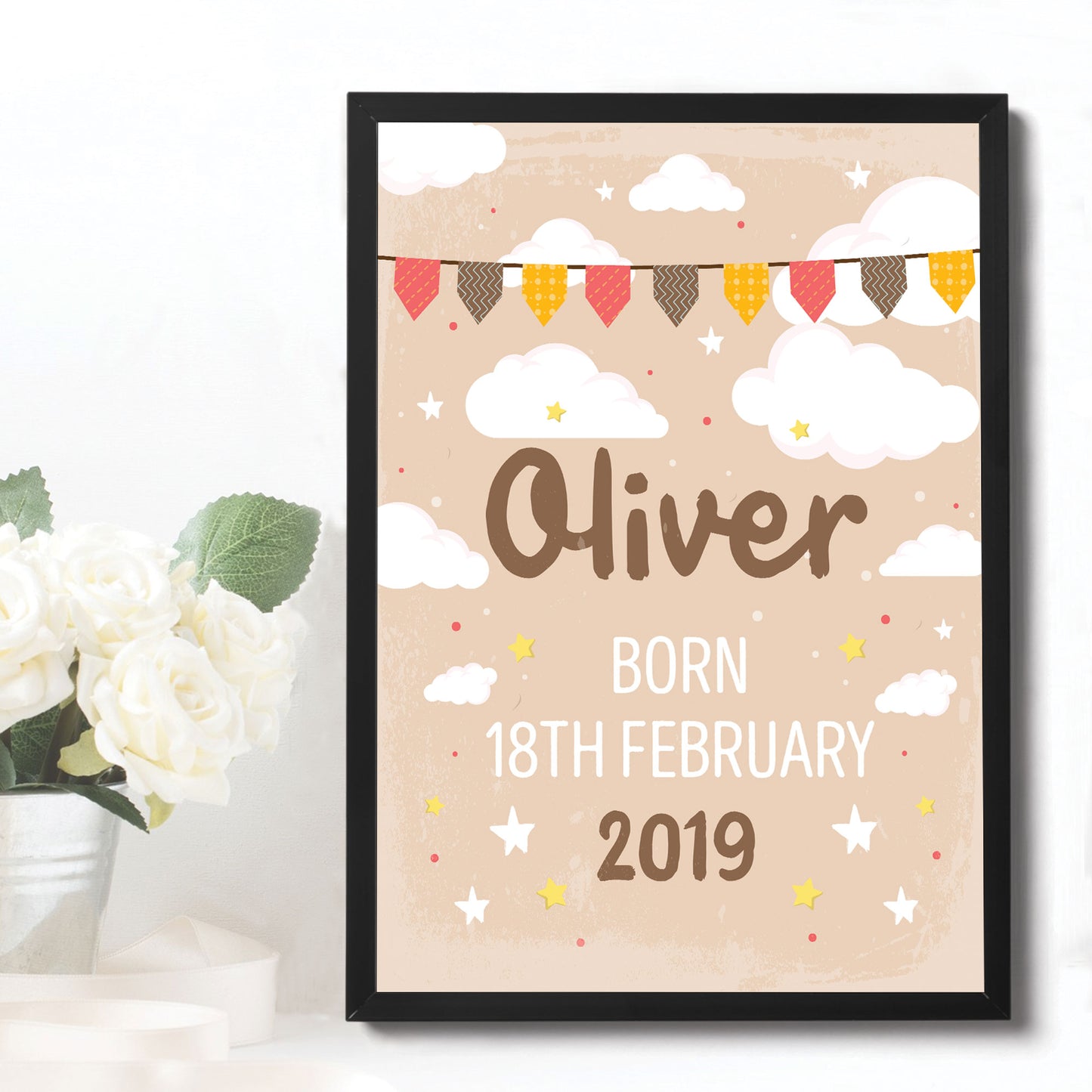 NEW BABY Gift Birth Details Print Framed Baby Girl Baby Boy Gift