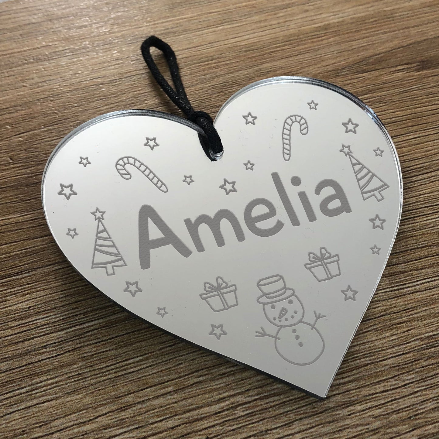PERSONALISED Any Name Christmas Tree Bauble Engraved Heart