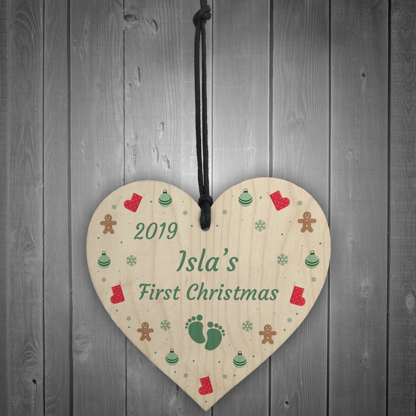 First Christmas Bauble Wooden Heart Babys 1st Christmas Bauble
