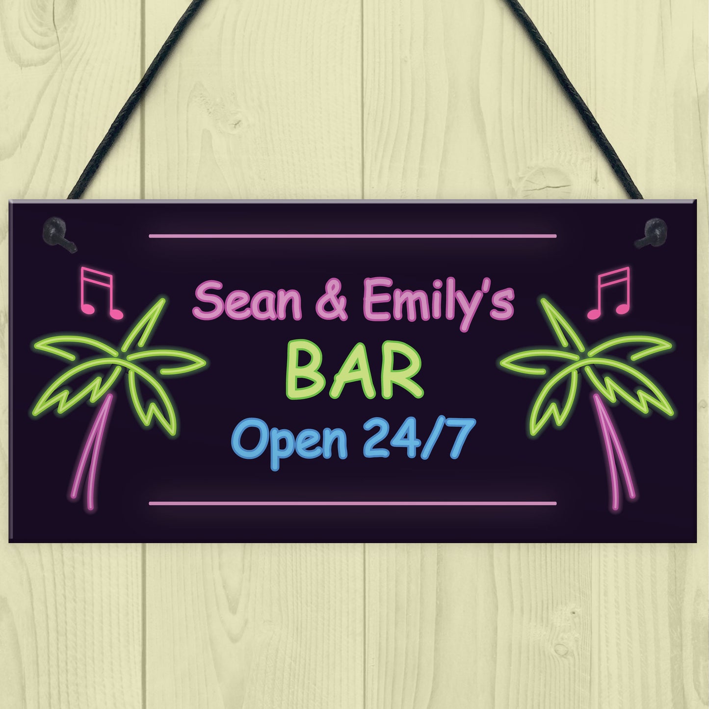 Novelty Neon Effect Bar Sign Open 24/7 PERSONALISED Sign