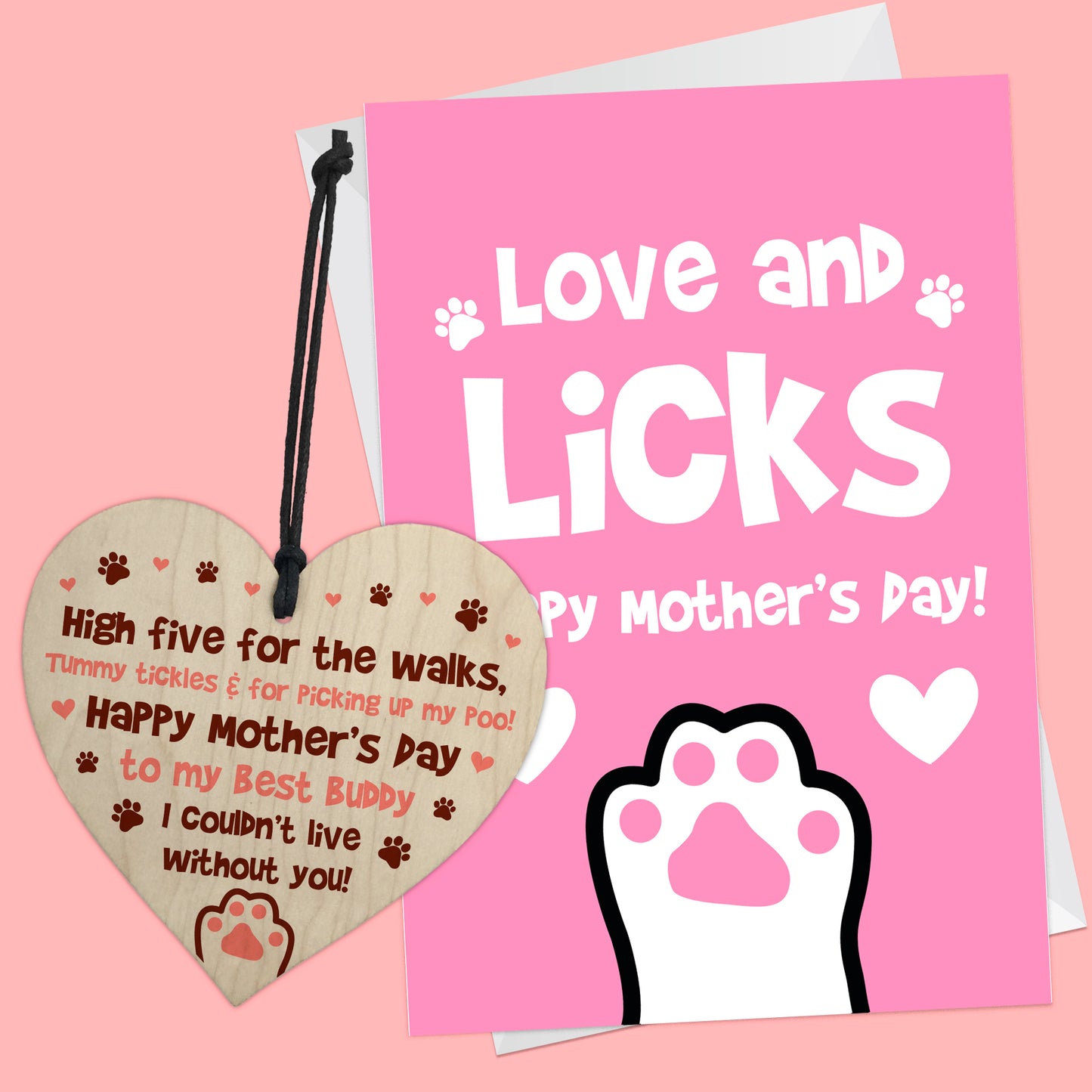Funny Mothers Day Card Wooden Heart Gift For The Dog Novelty