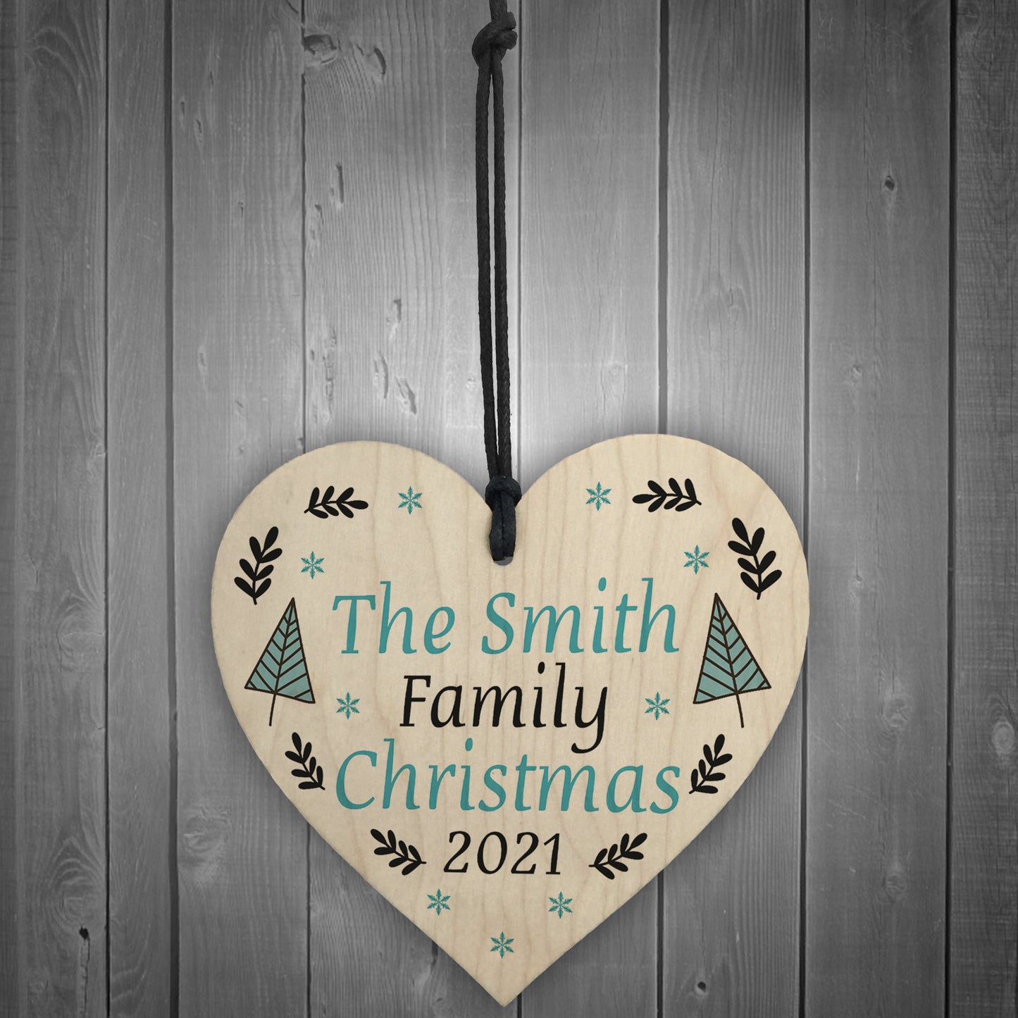 Family Tree Decoration SURNAME Personalised Wood Heart