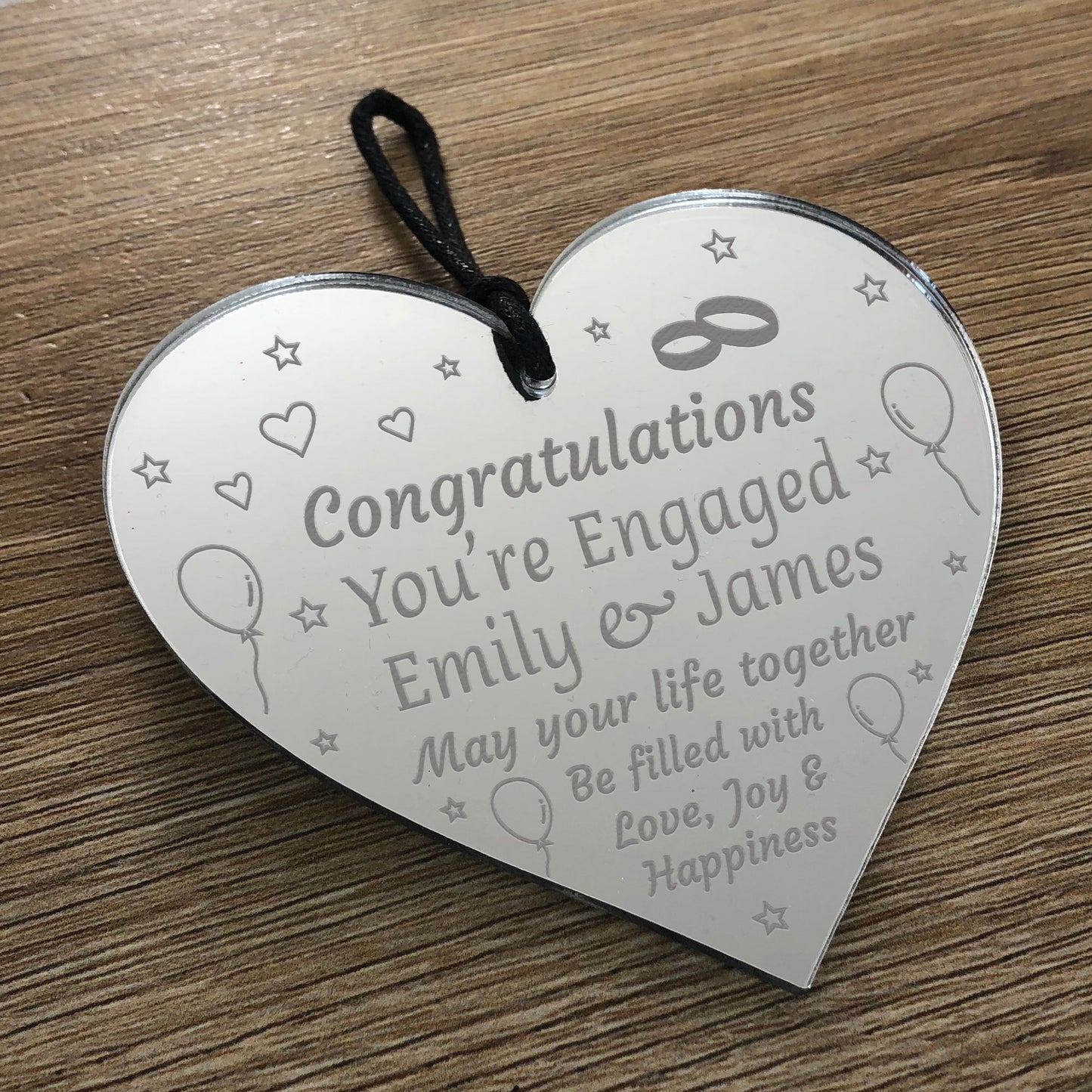 Personalised Congratulations Engagement Engraved Mirror Heart