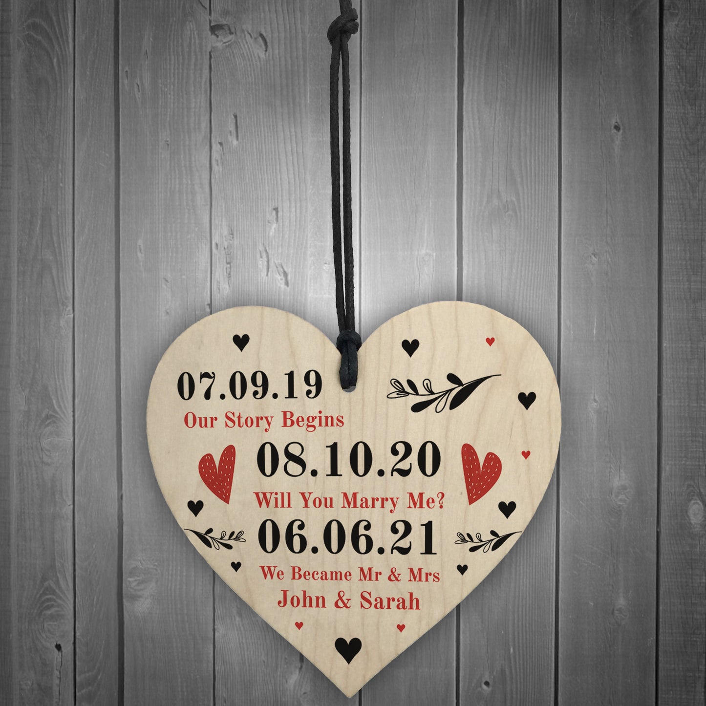 Personalised Anniversary Gift For Husband Wife Wood Heart