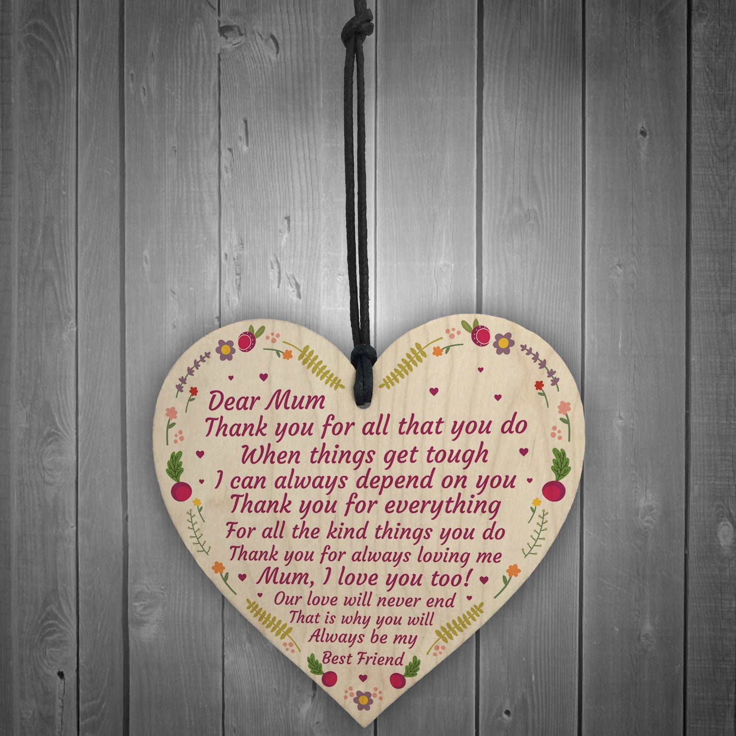 Mum Gift Novelty Plaque Handmade Wooden Heart Mum Birthday Xmas