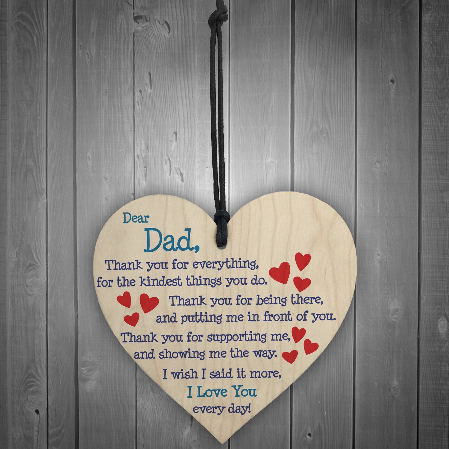 Dad I Love You Everyday Father's Day Gift Wooden Hanging Heart