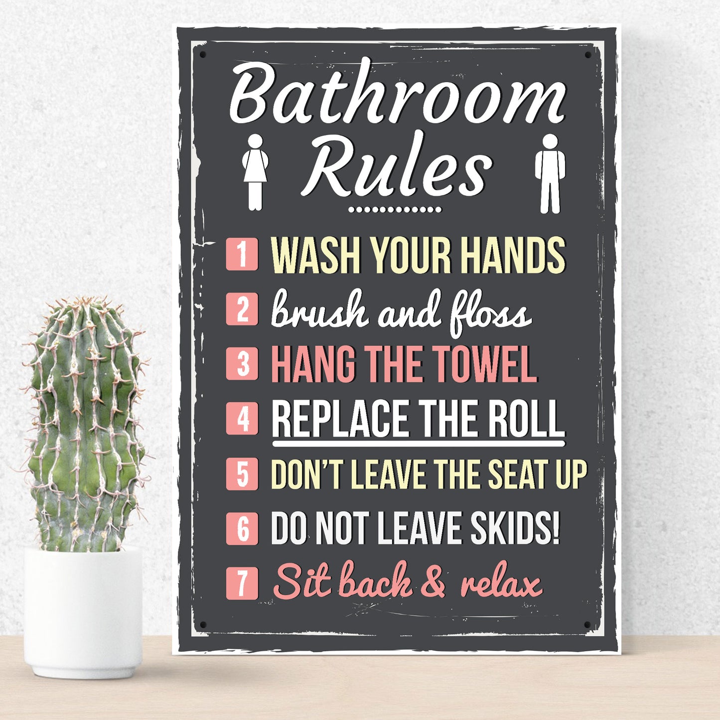 Bathroom Rules Funny Toilet Door Wall Sign Novelty Joke Plaque