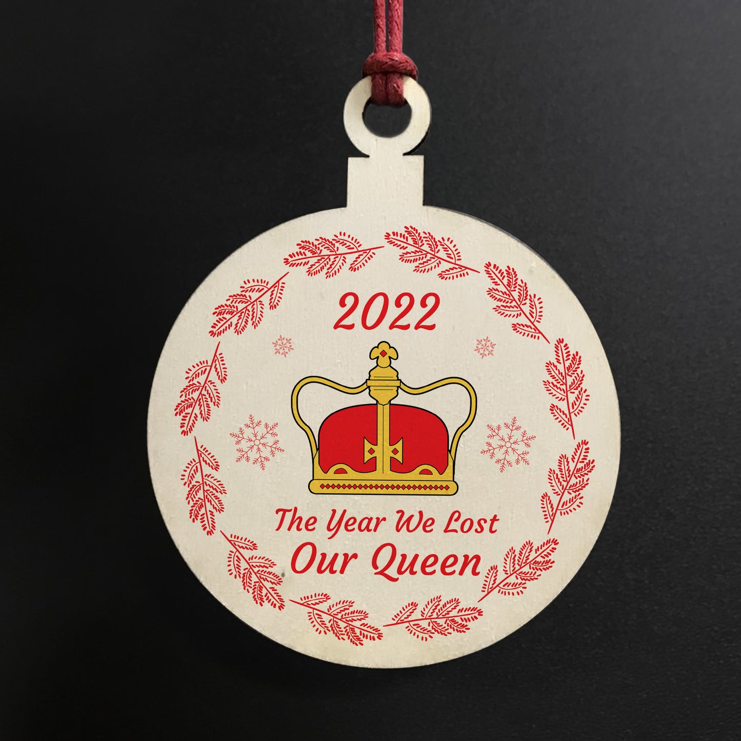 Queen Elizabeth II Memorial Plaque Wood Christmas Bauble Tree