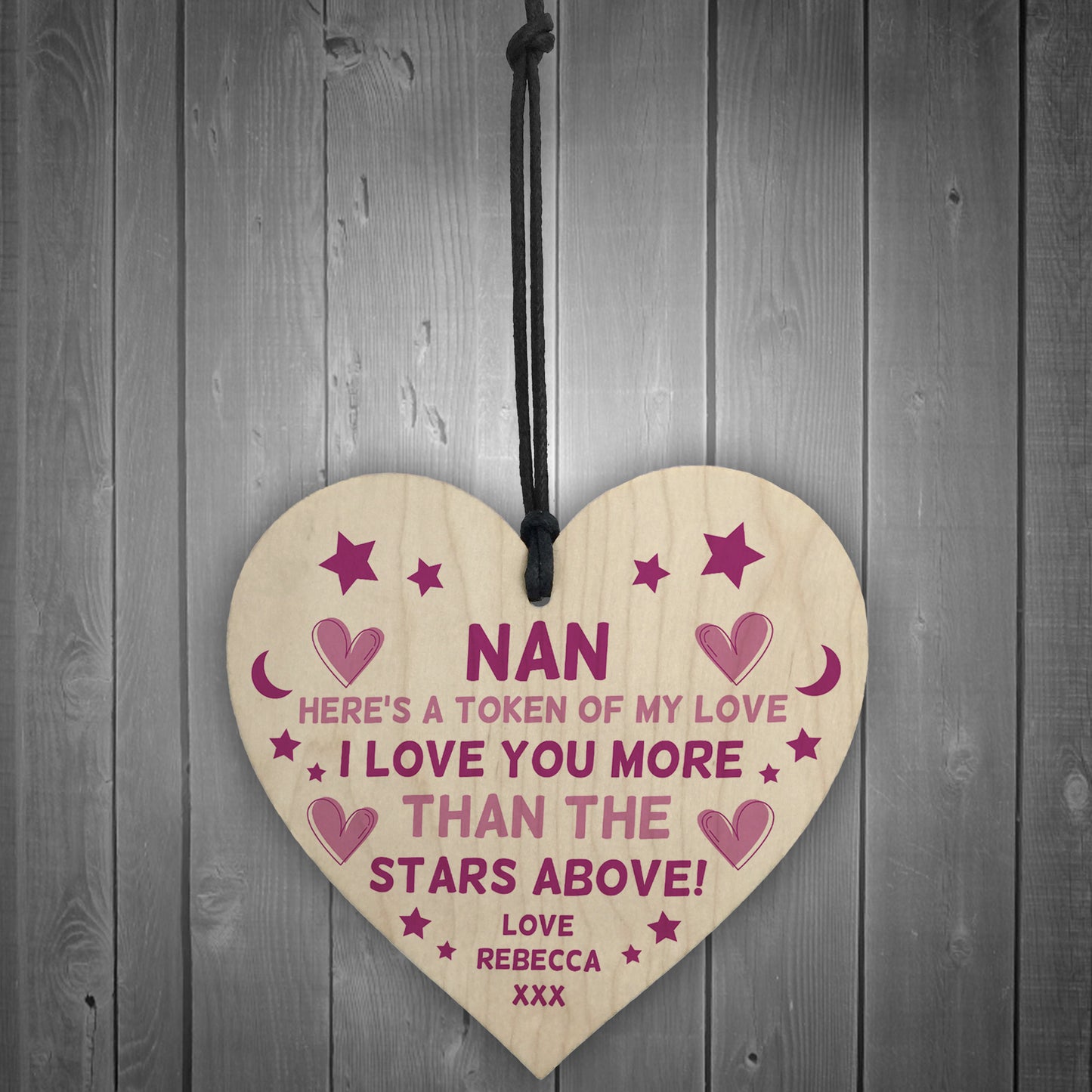 Personalised Gift For Nan Wooden Heart Mothers Day Birthday Gift