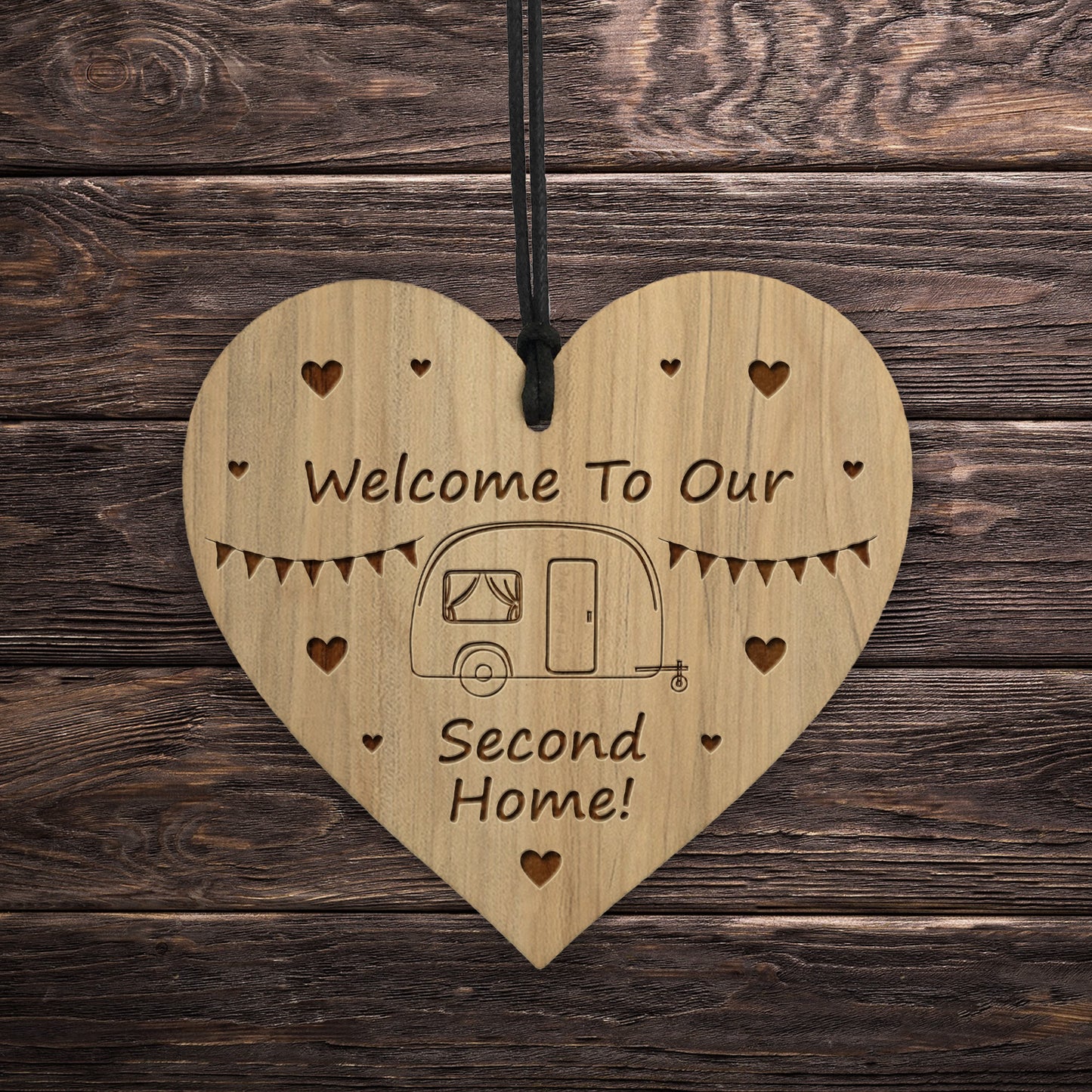 Caravan Sign Engraved Heart Second Home Friendship Sign