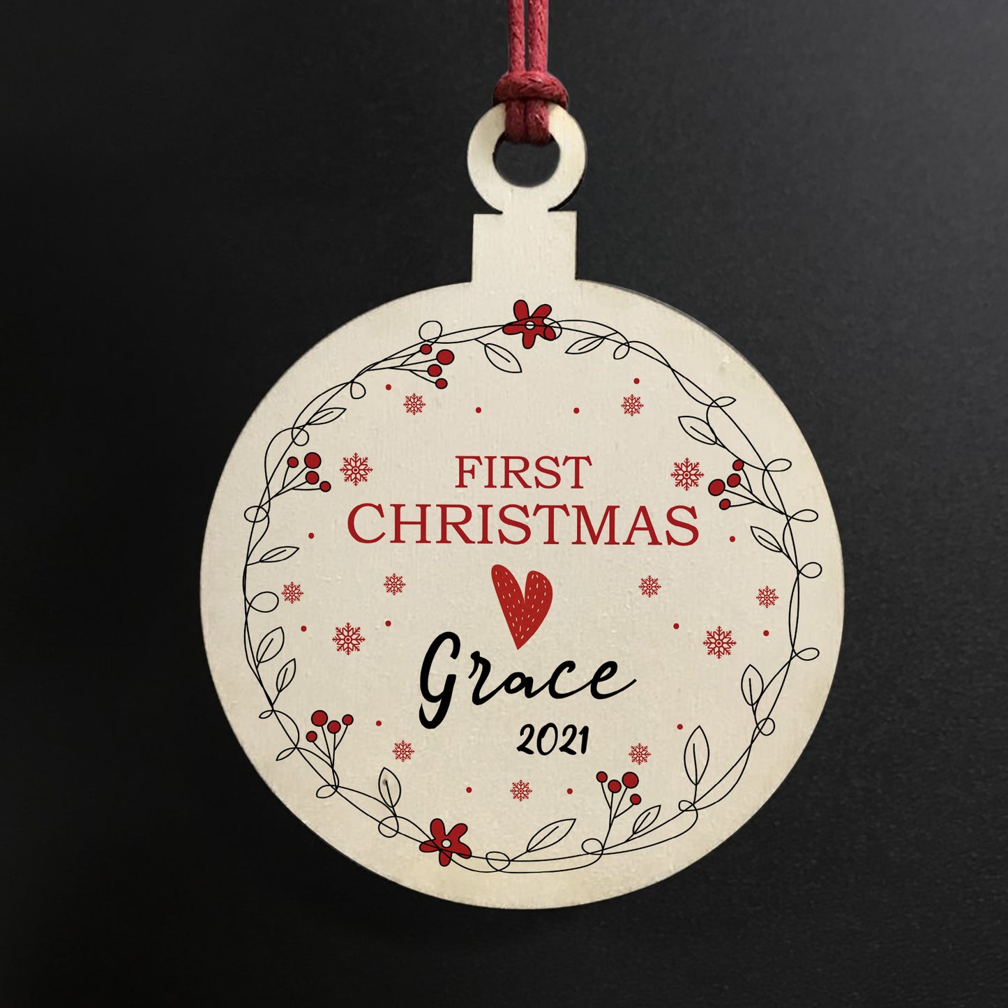 Babys 1st First Christmas Bauble Personalised Wood Hanging Decor