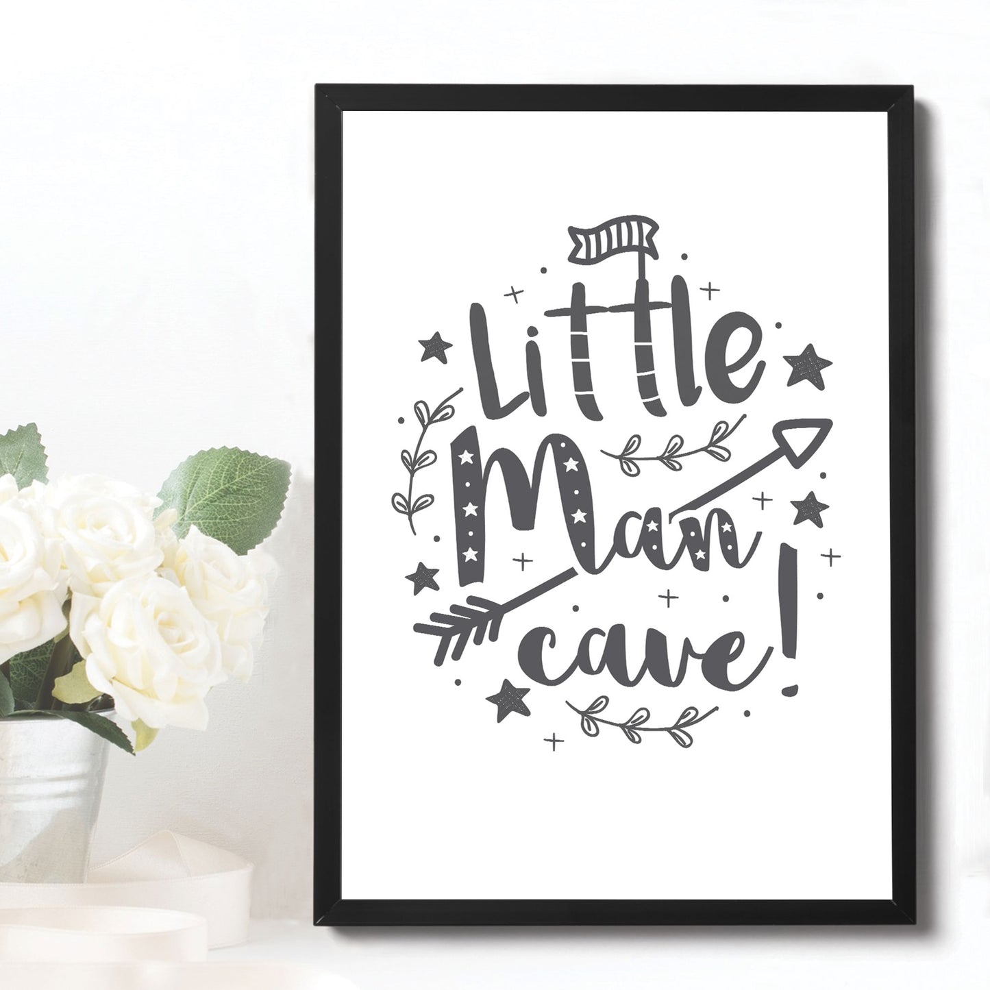 Little Man Cave White Grey Nursery Prints / Baby Boys Room Art