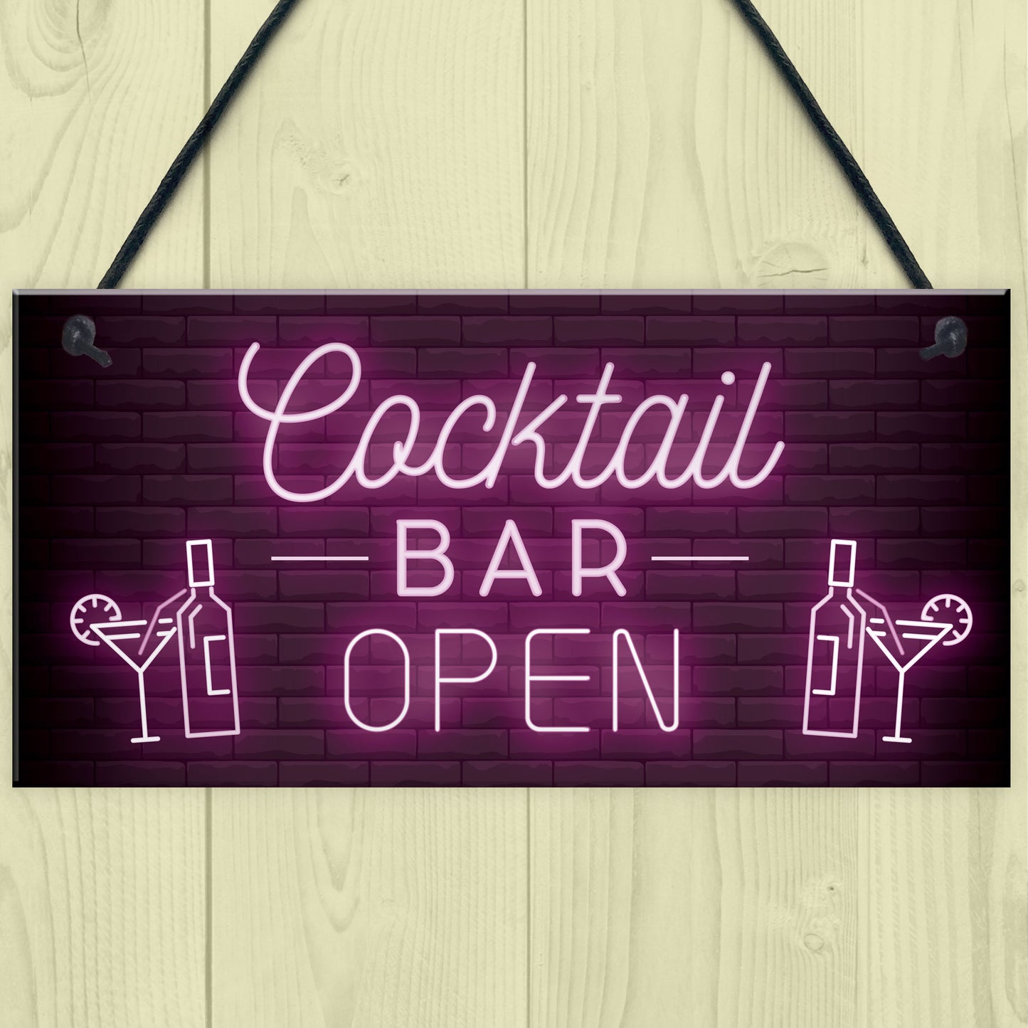 Cocktail Bar OPEN Hanging Home Bar Man Cave Decor Sign Garden
