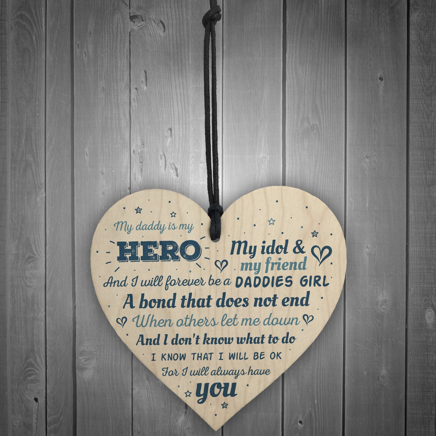 Daddies Girl Dad Gift Handmade Wooden Heart Sign Card Birthday