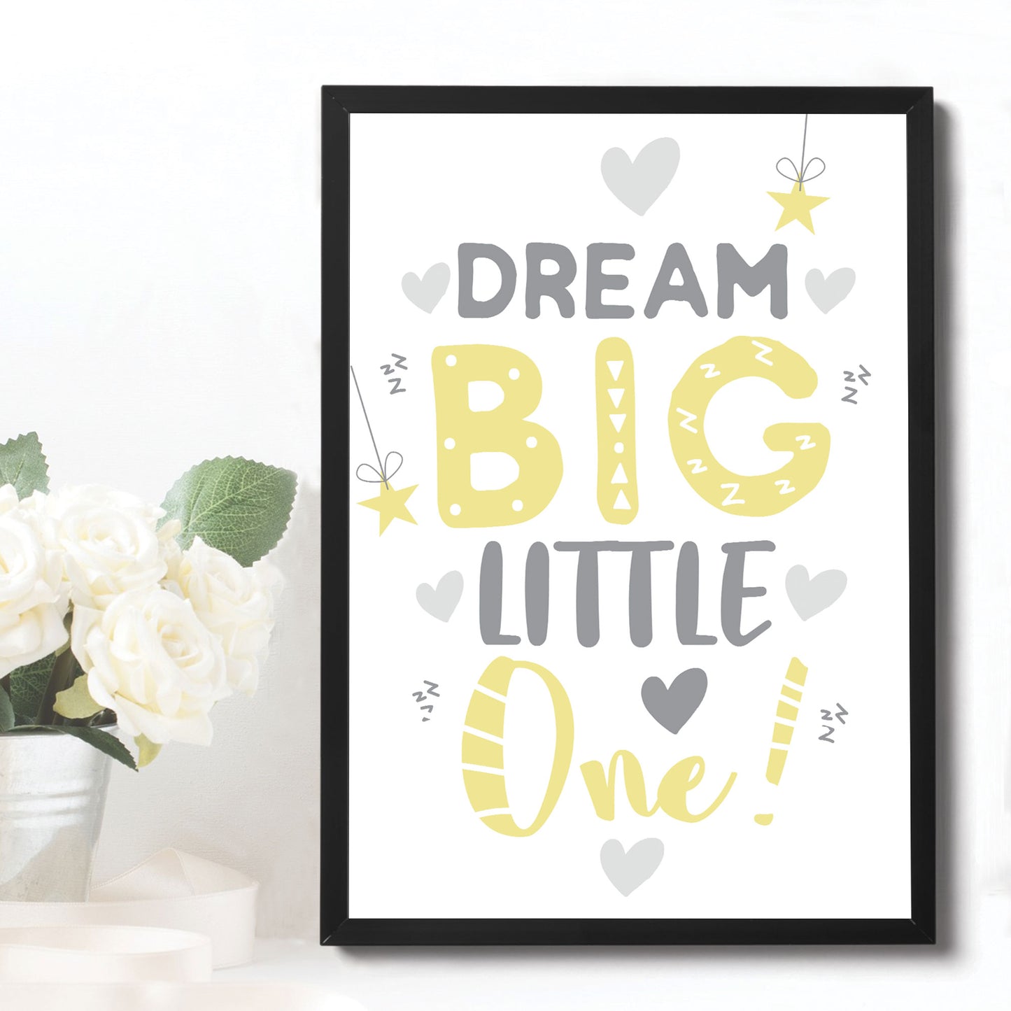 Grey Yellow Nursery Framed Prints Wall Art Picture For Baby Room