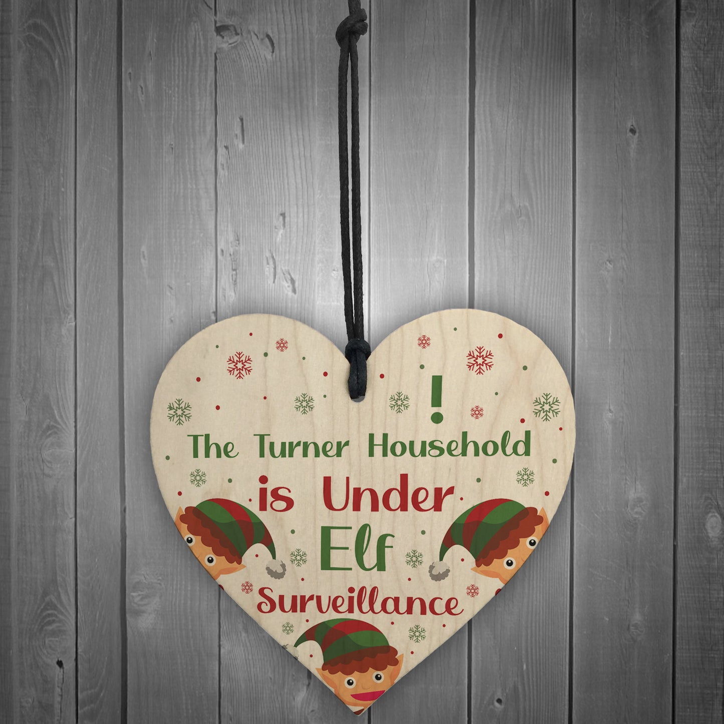 PERSONALISED Elf Sign Christmas Decoration Wood Heart