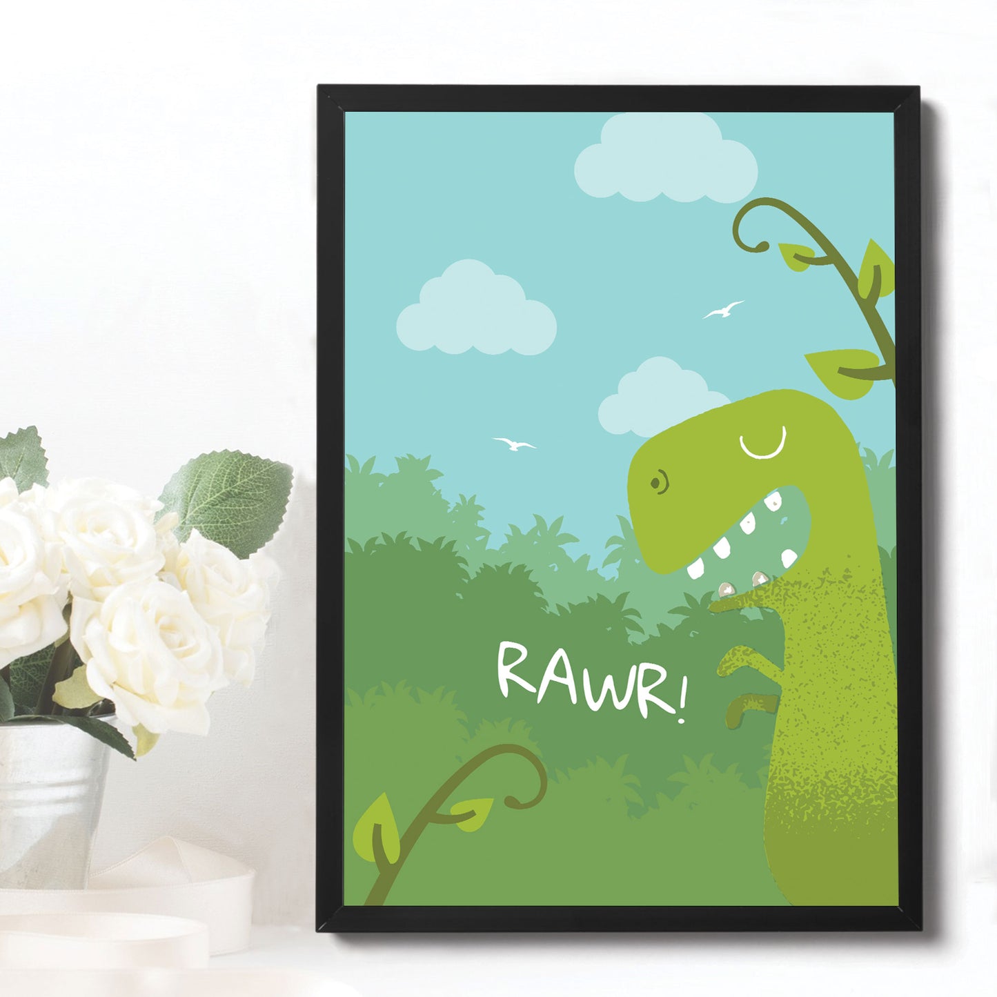 Framed Boys Bedroom Print Dinosaur Wall Art Room Decoration