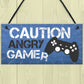 Blue Gaming Sign Hanging Door Plaque Gamer Gift Boys Bedroom