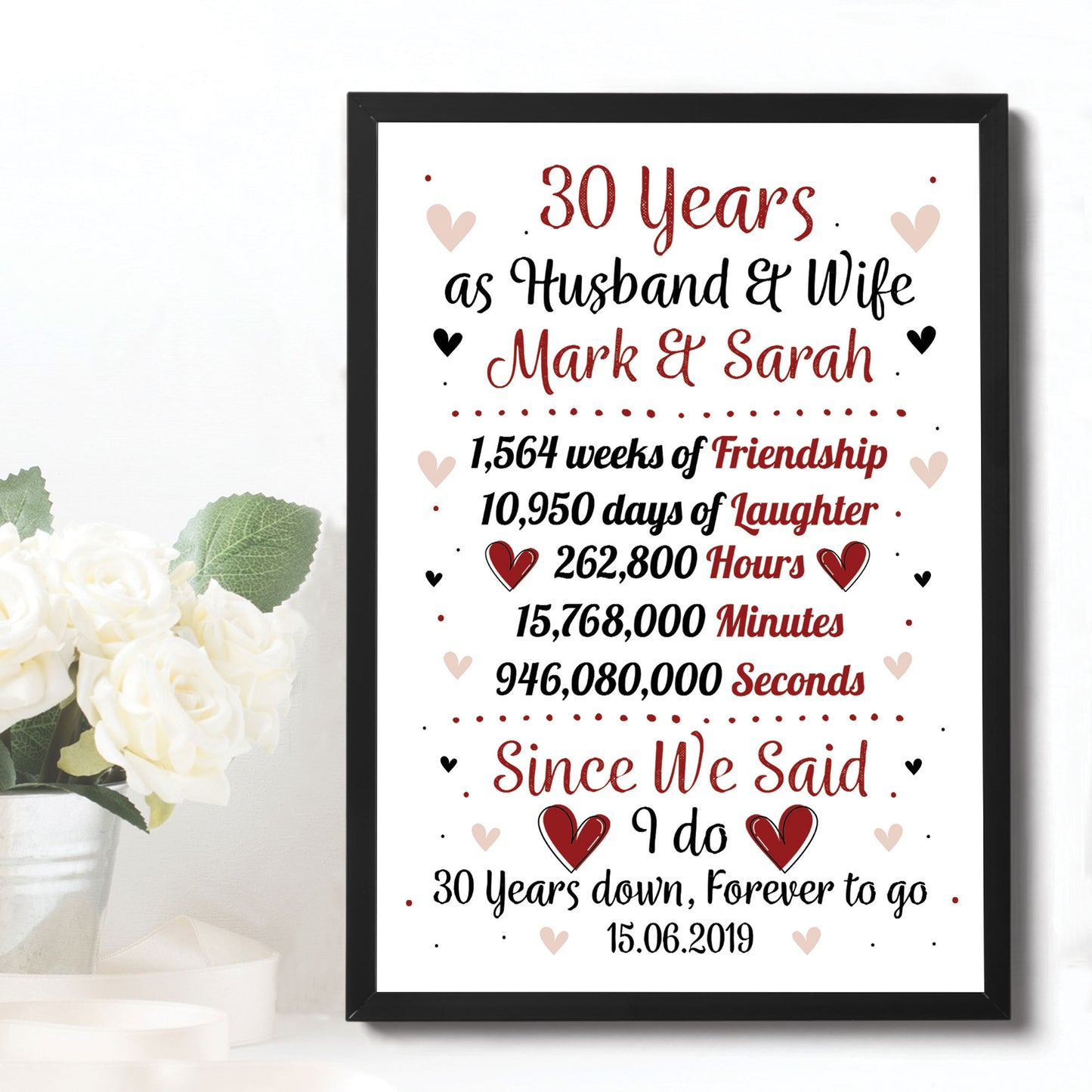 Personalised 30th Wedding Gift Framed Print 30th Anniversary