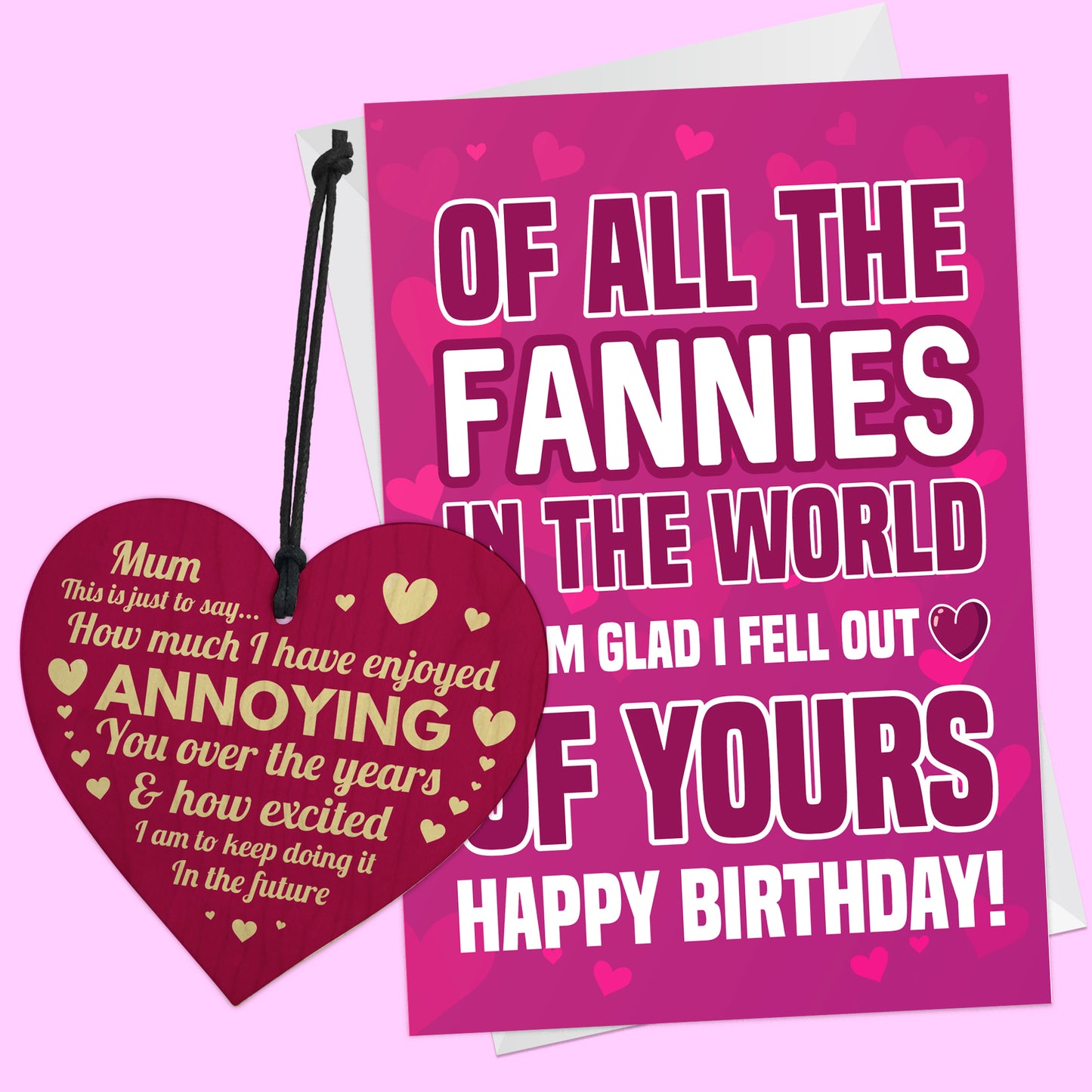 Mum Birthday Card And Funny Wooden Heart Gift For Mum