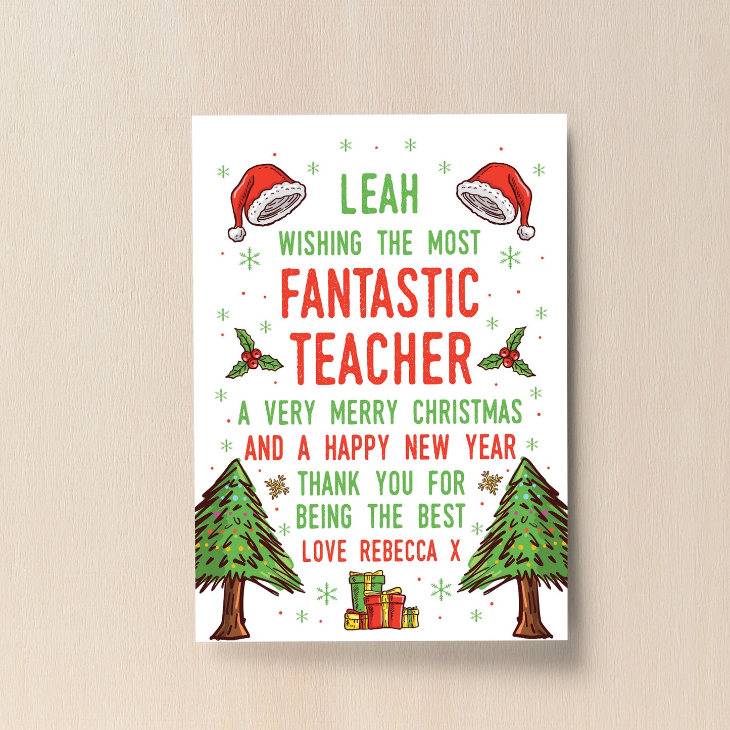 Teacher Christmas Gifts Personalised Thank You A4 Card Print