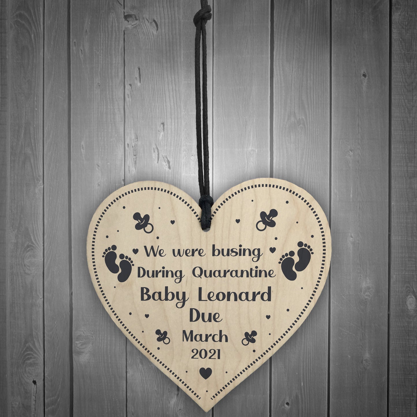 Funny Quarantine Baby Annoucement Gift Wood Heart Baby Gift