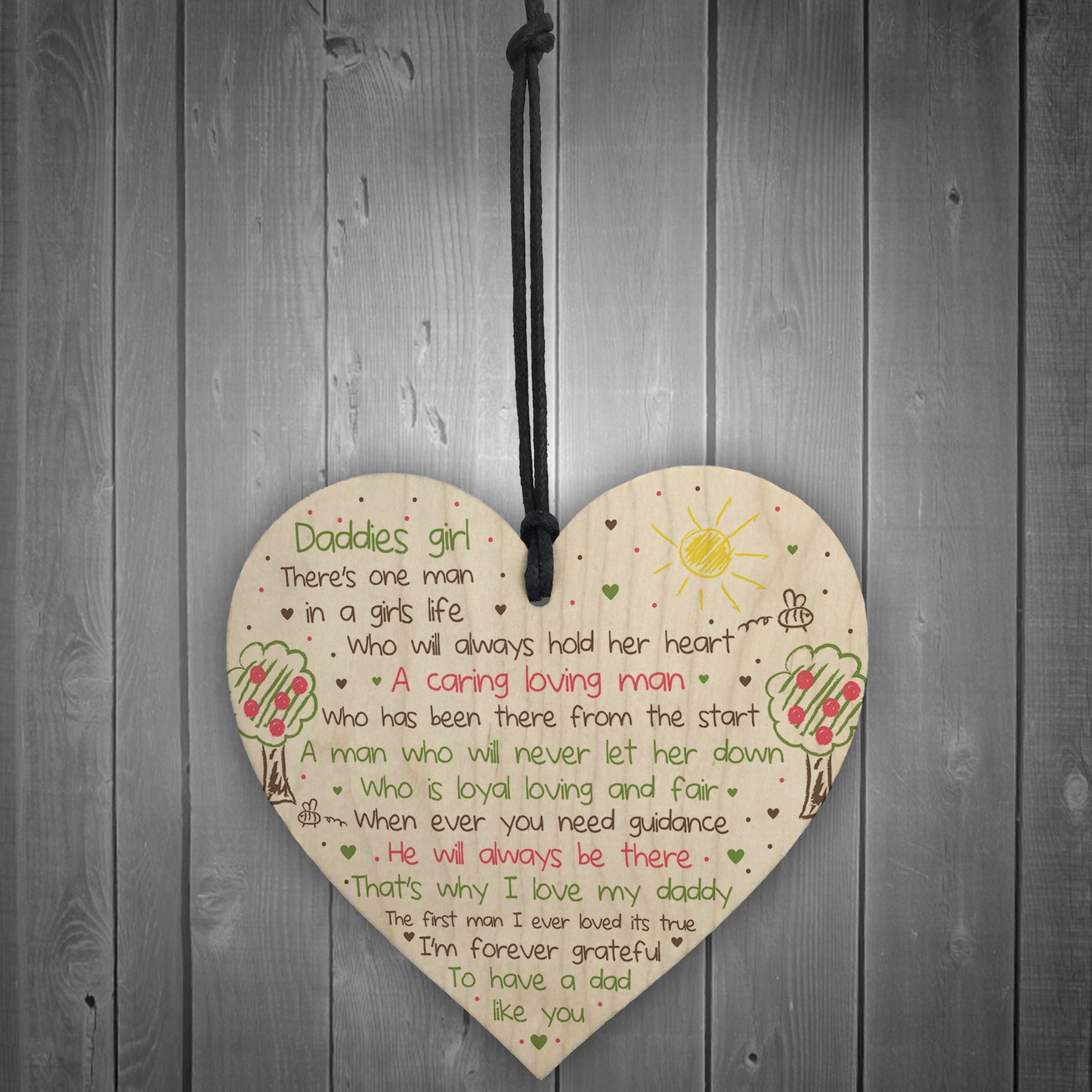 Daddies Girl Wooden Heart Fathers Day Gift For Daddy Dad