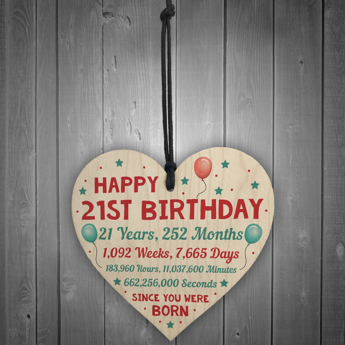 Funny 21st Birthday Card Wooden Hanging Heart Twenty One Gift