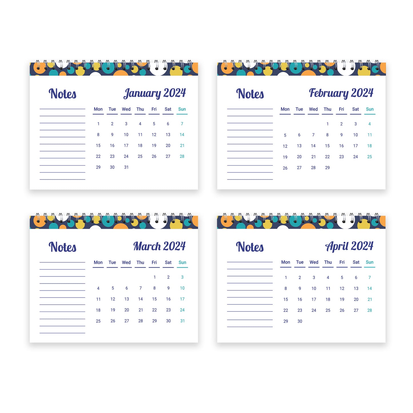 Polkadot 2024 Calendar Month To View Spiral Bound Planner