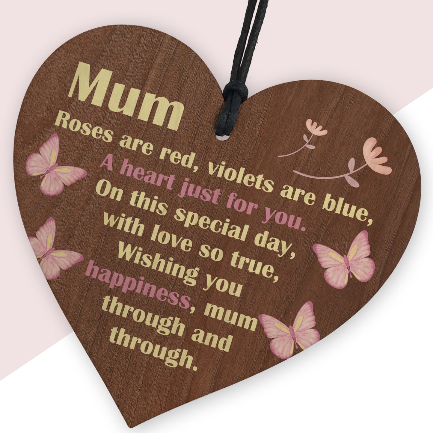 Hanging Wooden Heart Gift For Mum For Mothers Day Birthday