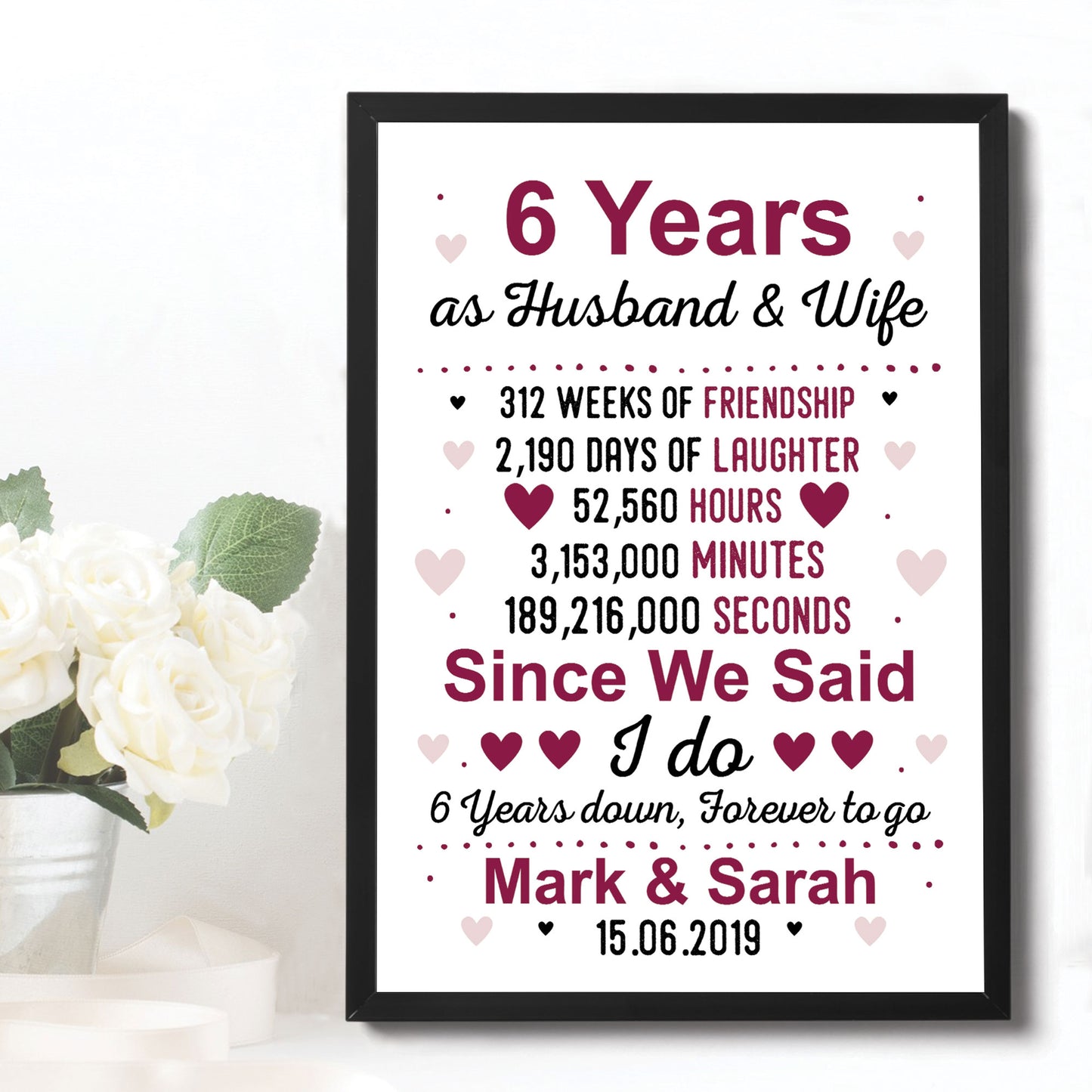 6th Anniversary Gift Personalised Framed Print 6th Anniversary