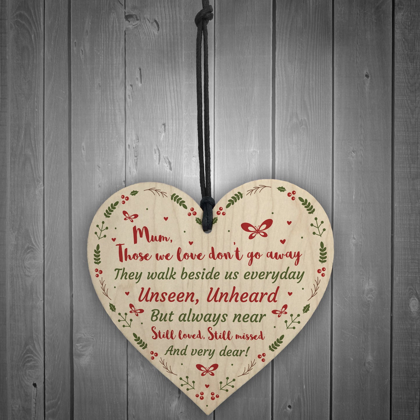 Handmade Memorial Gift Wooden Heart Remembrance Plaque For Mum