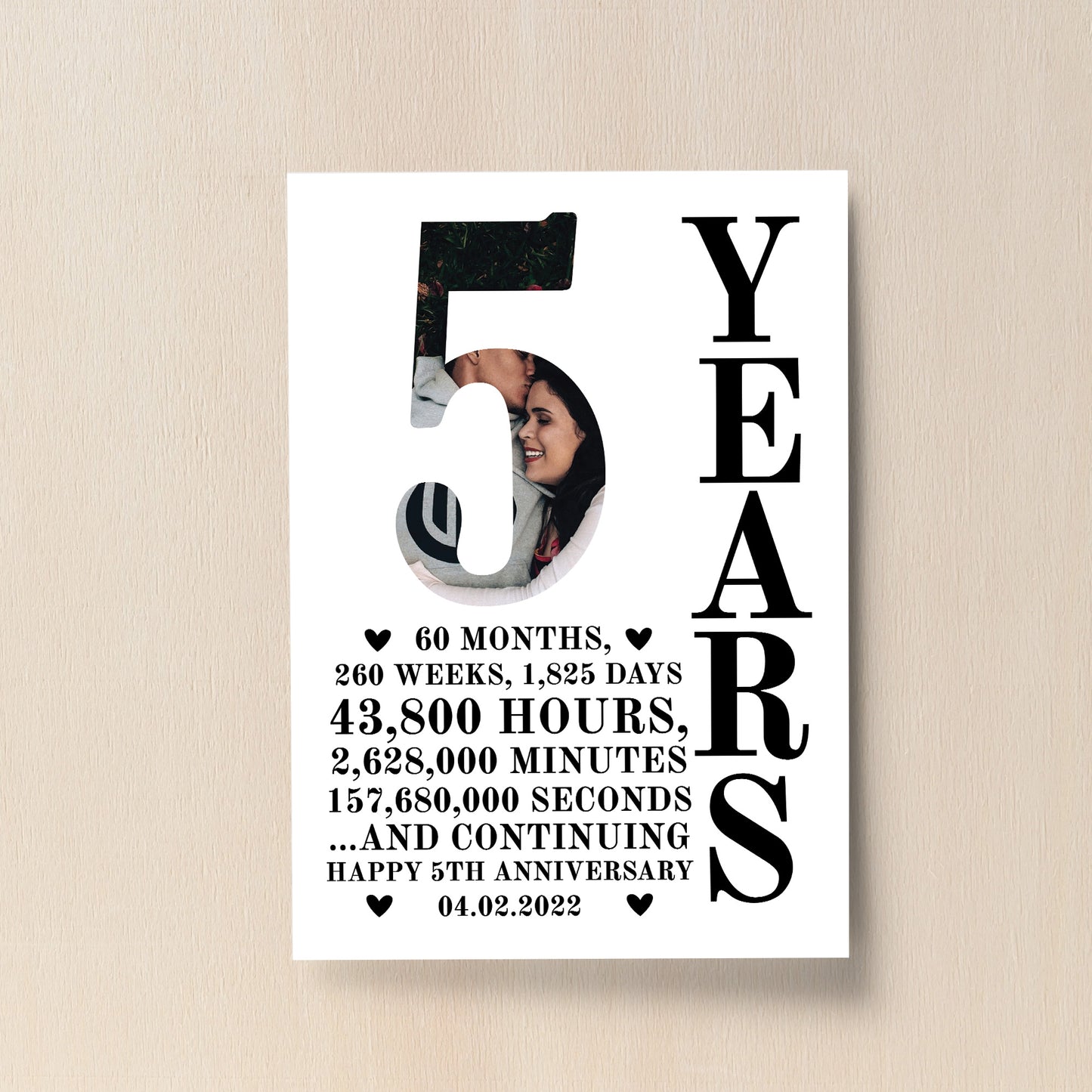 5th Anniversary Gift Print Personalised Photo Husband Wife