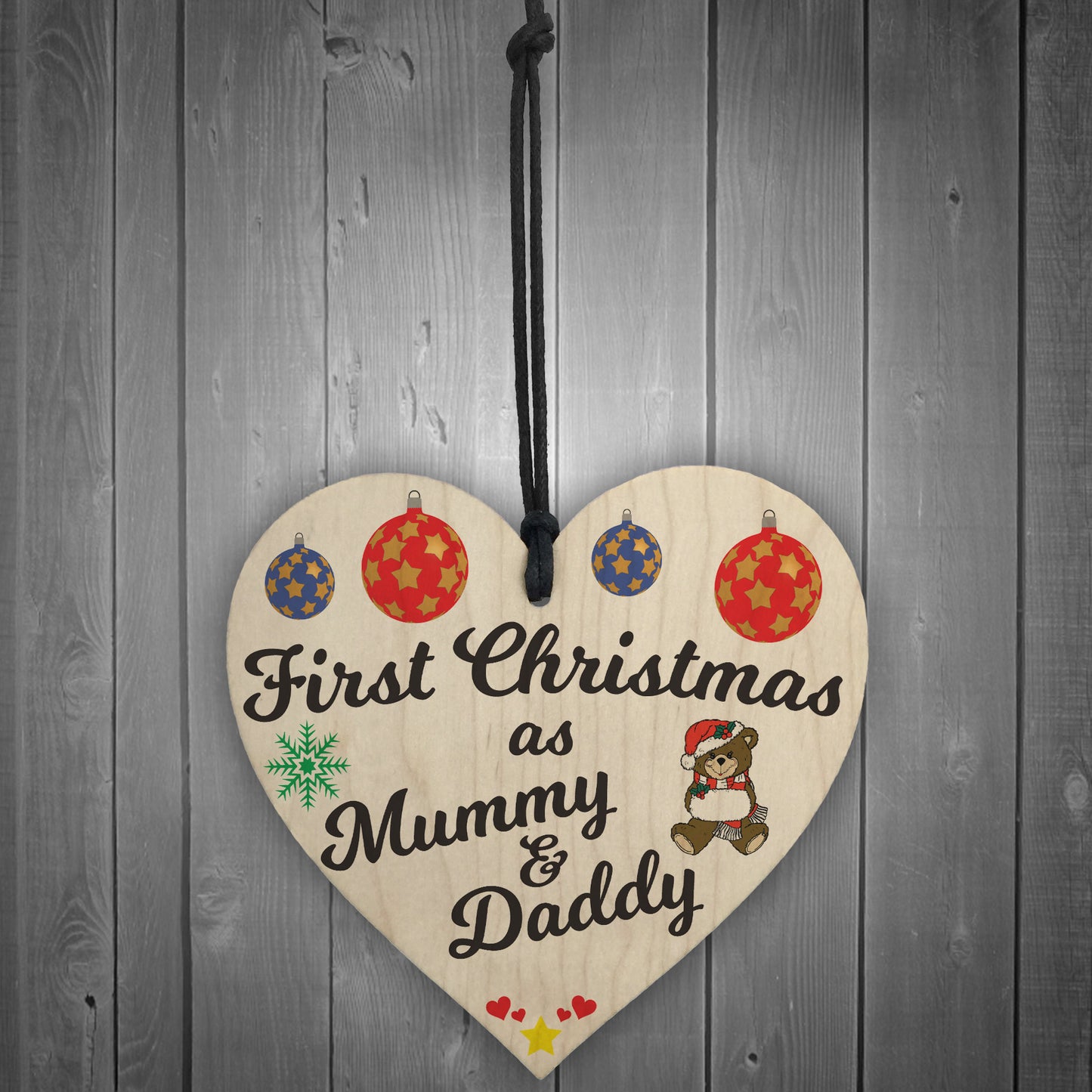 First Christmas Mummy Daddy Wooden Hanging Heart Plaque