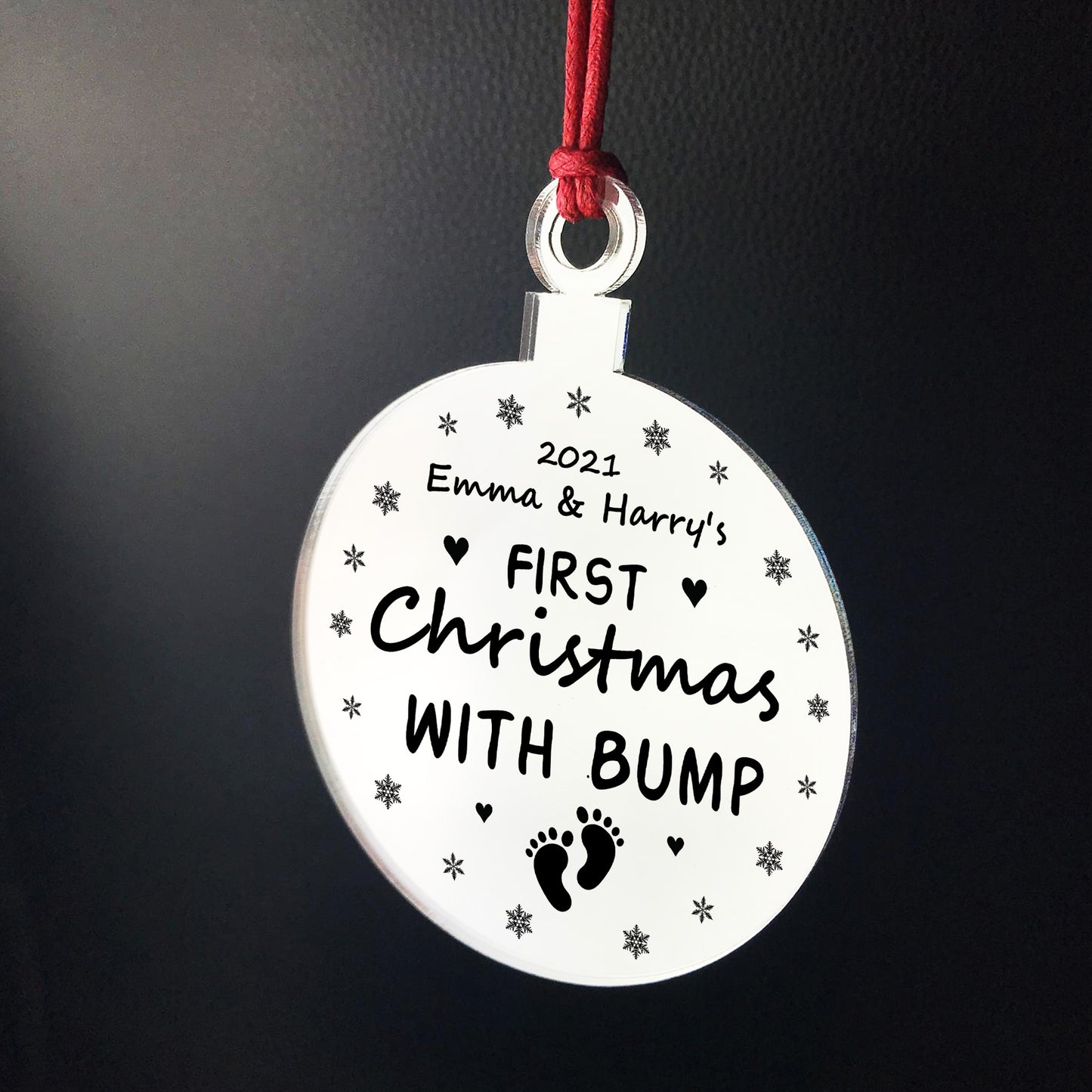Personalised First Christmas With Bump Engraved Decoration