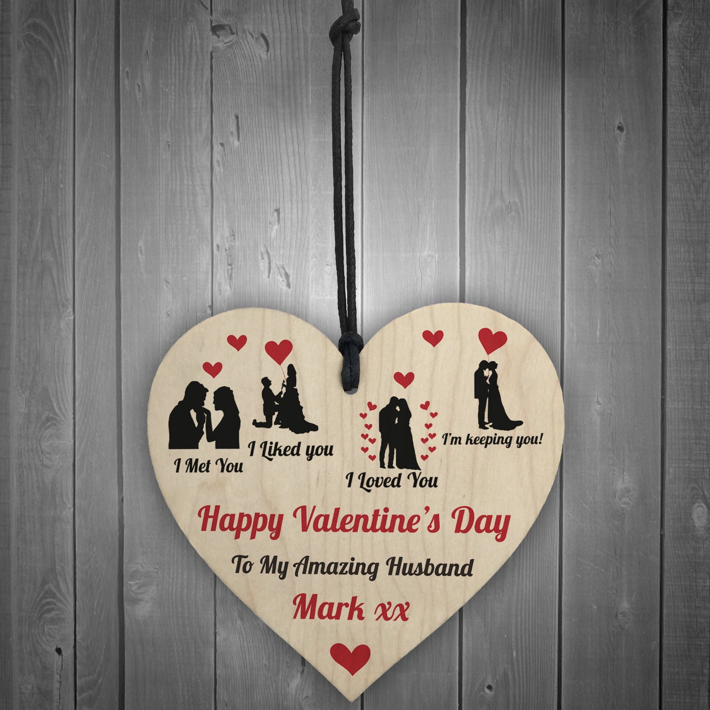 Personalised Valentines Day Gift For Husband Wood Heart Husband