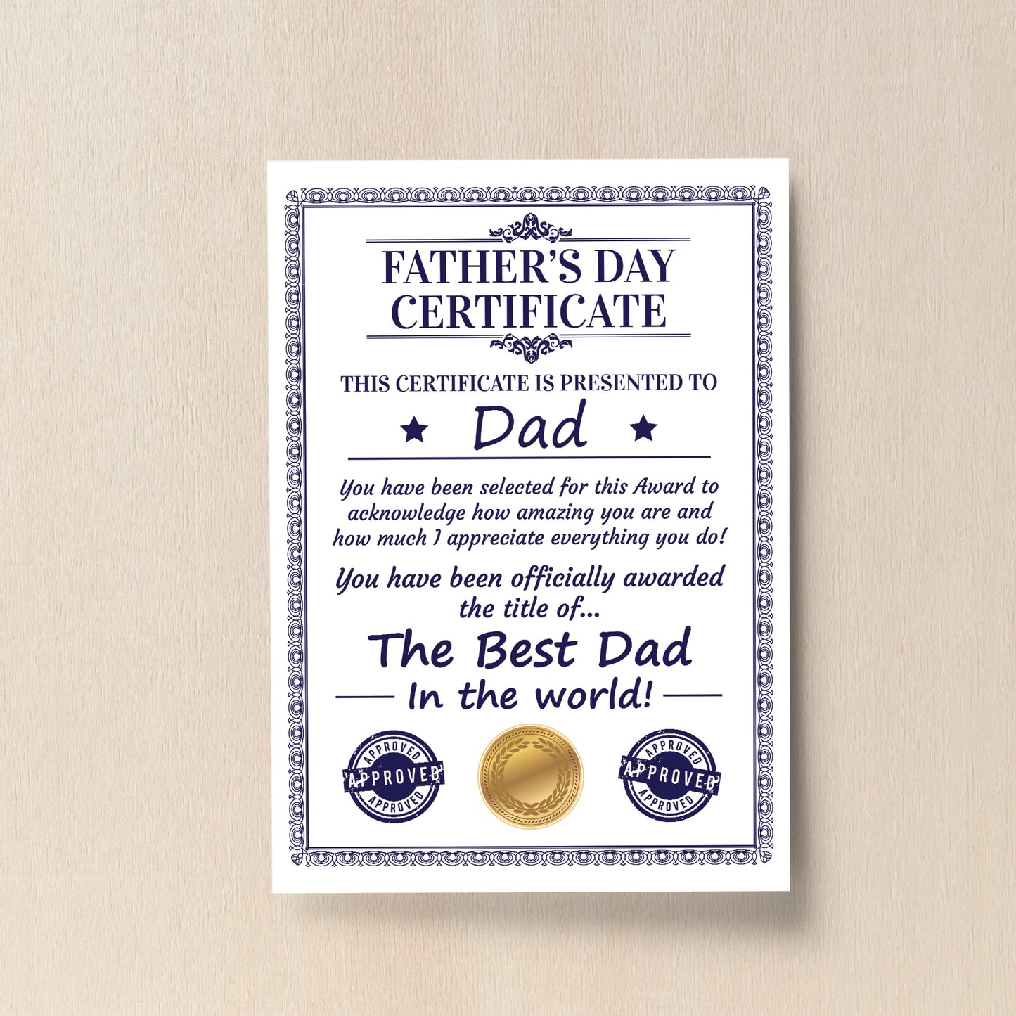 Dad Certificate For Fathers Day Gift For Dad From Daughter Son