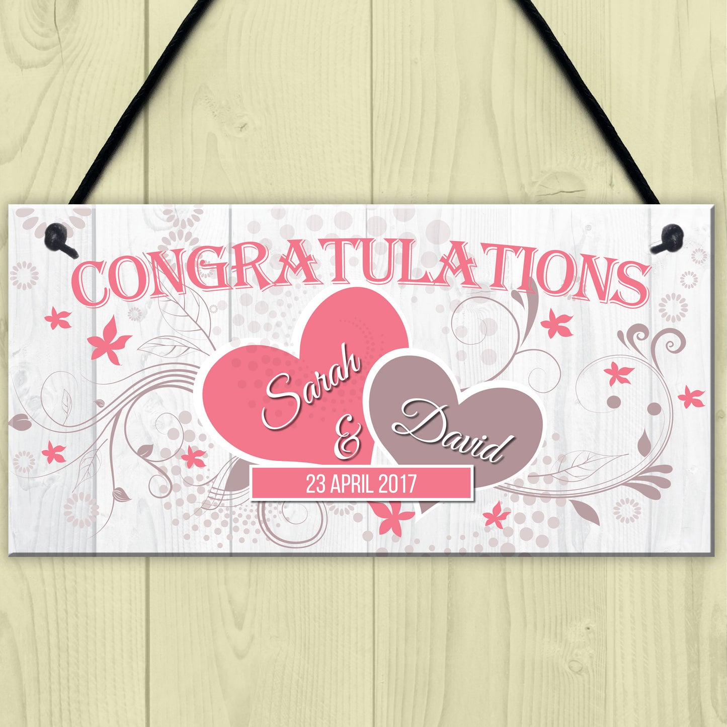 Congratulations Couple Wedding Engagement Gift Hanging Plaque