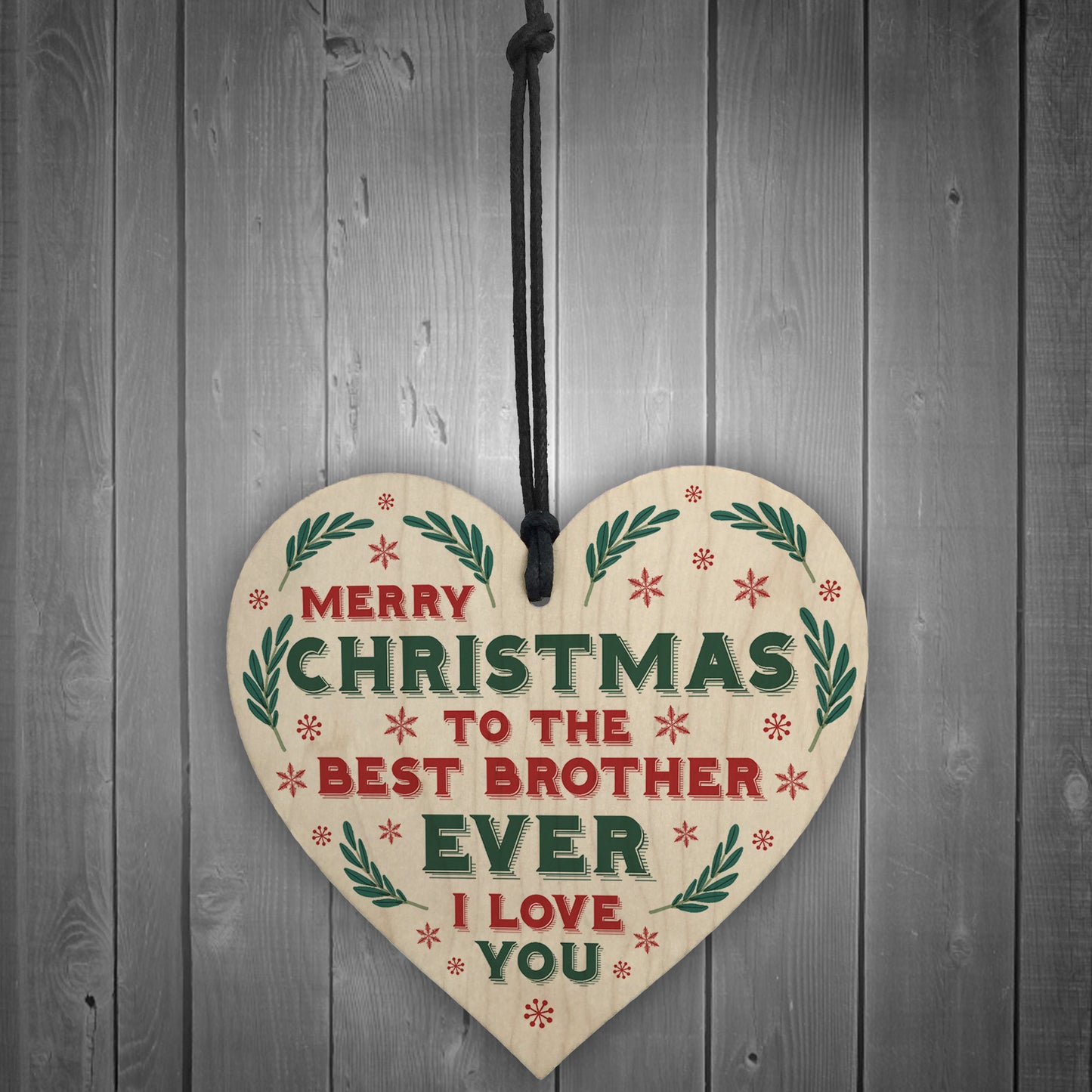 Christmas Gift For Brother Hanging Wood Heart Bauble