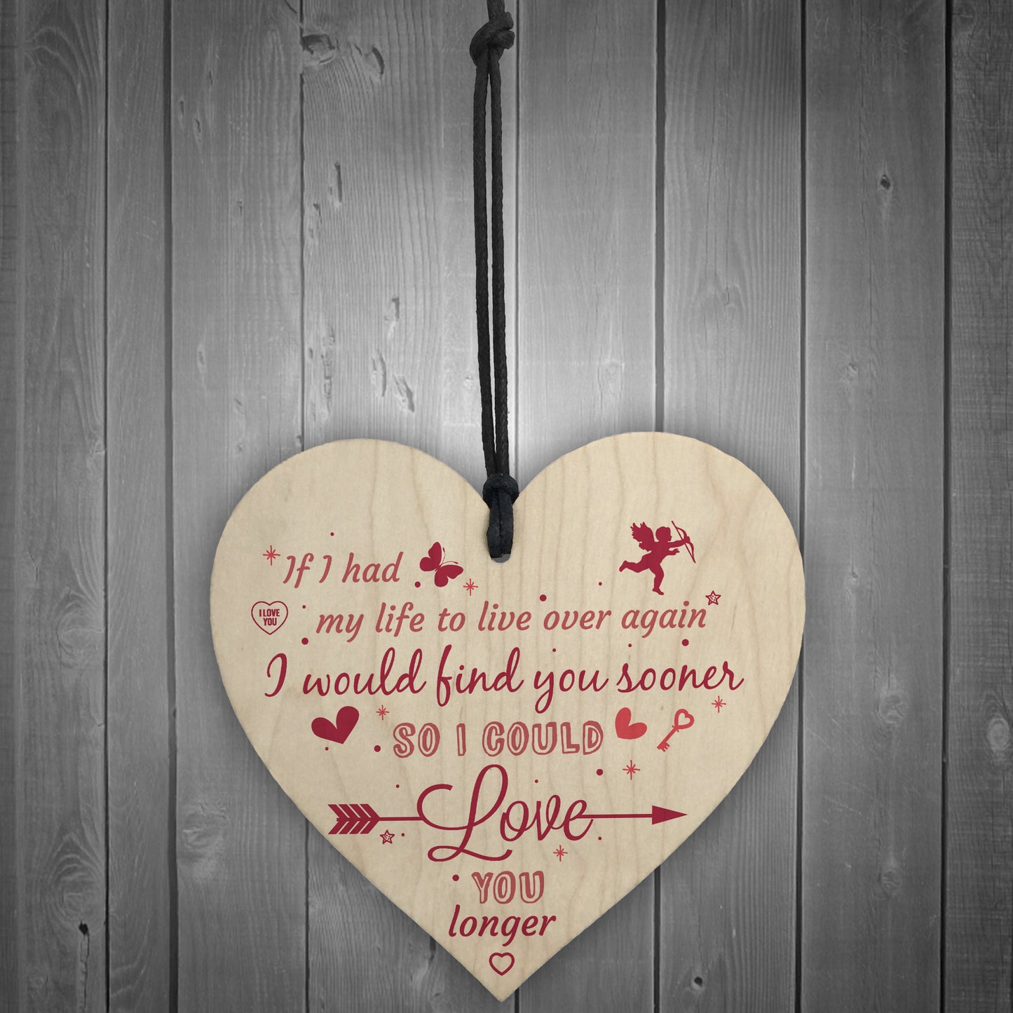Love You Longer Anniversary Gift Friends Wooden Heart Plaques