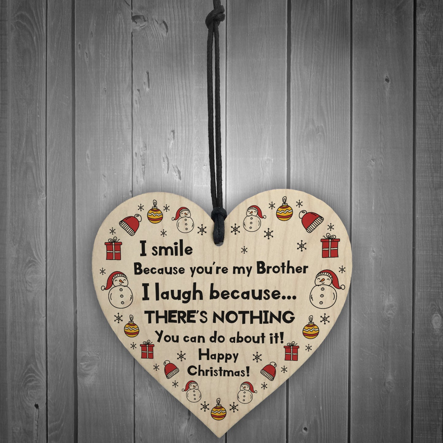 Brother Christmas Novelty Gift For Him Wood Heart Bauble Decor