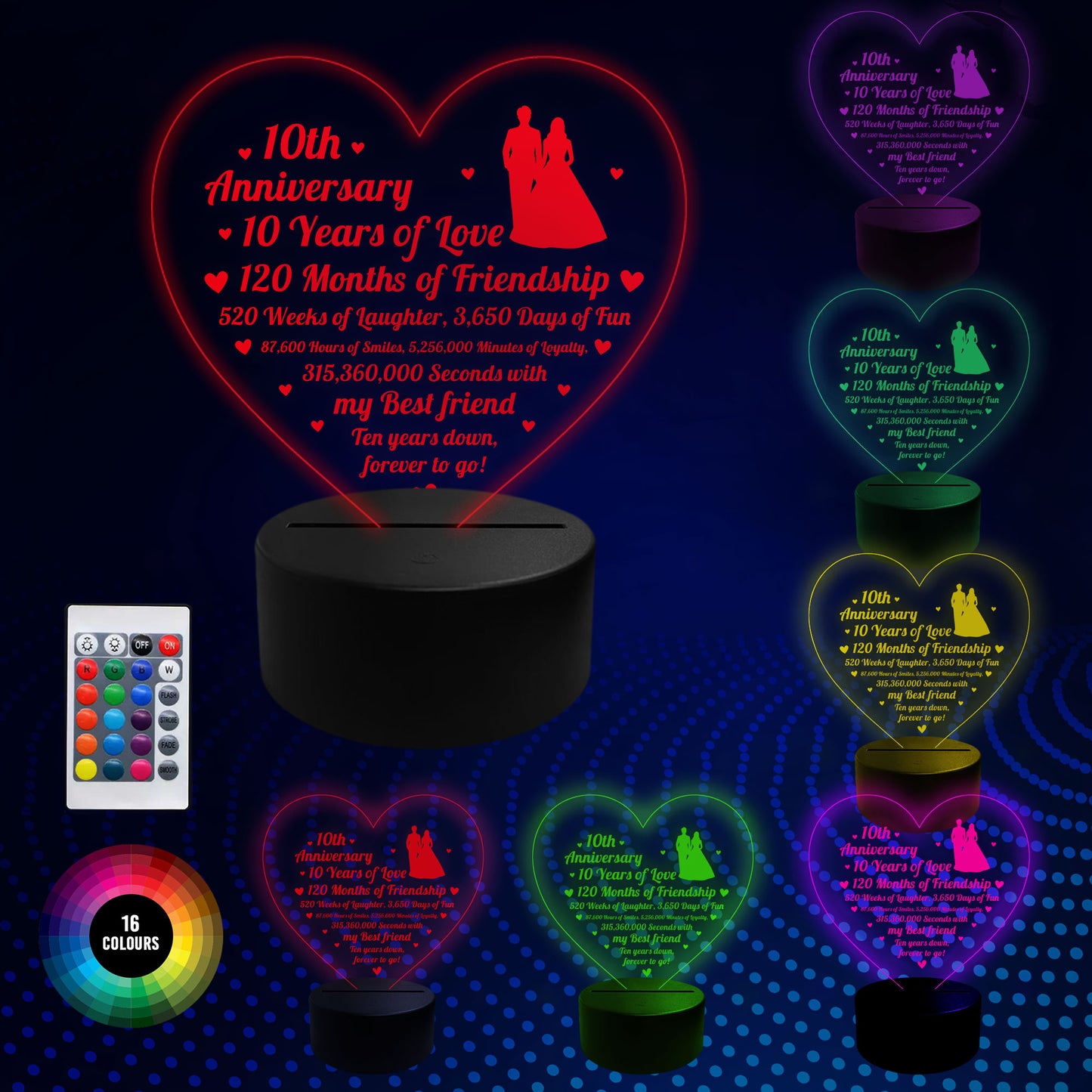 10th Wedding Anniversary Gifts for Her Him 3D Lamp