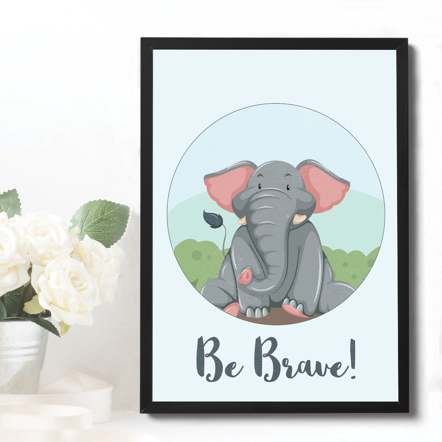 Framed Animal Elephant Print For Nursery Nursery Wall Art Decor