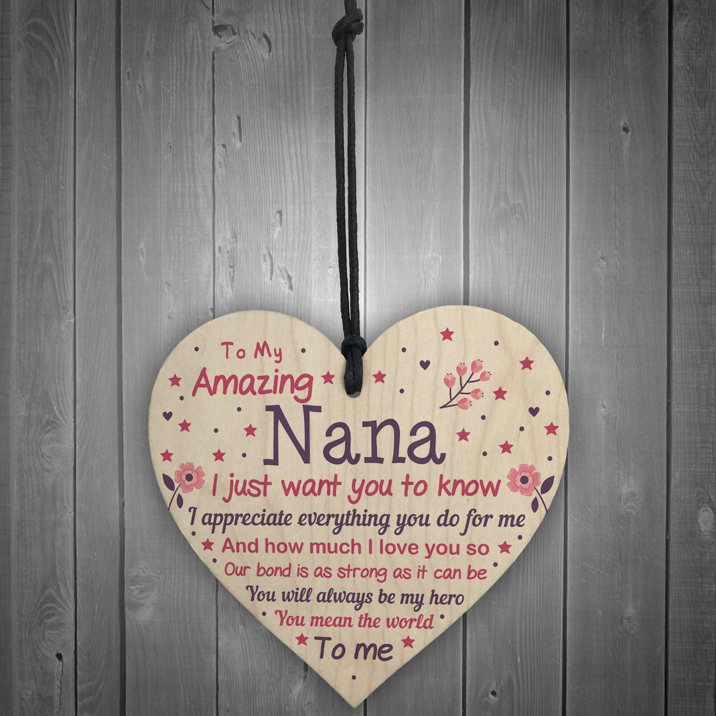 Cute Nana Wood Heart Nan Birthday Christmas Gift From Grandchild