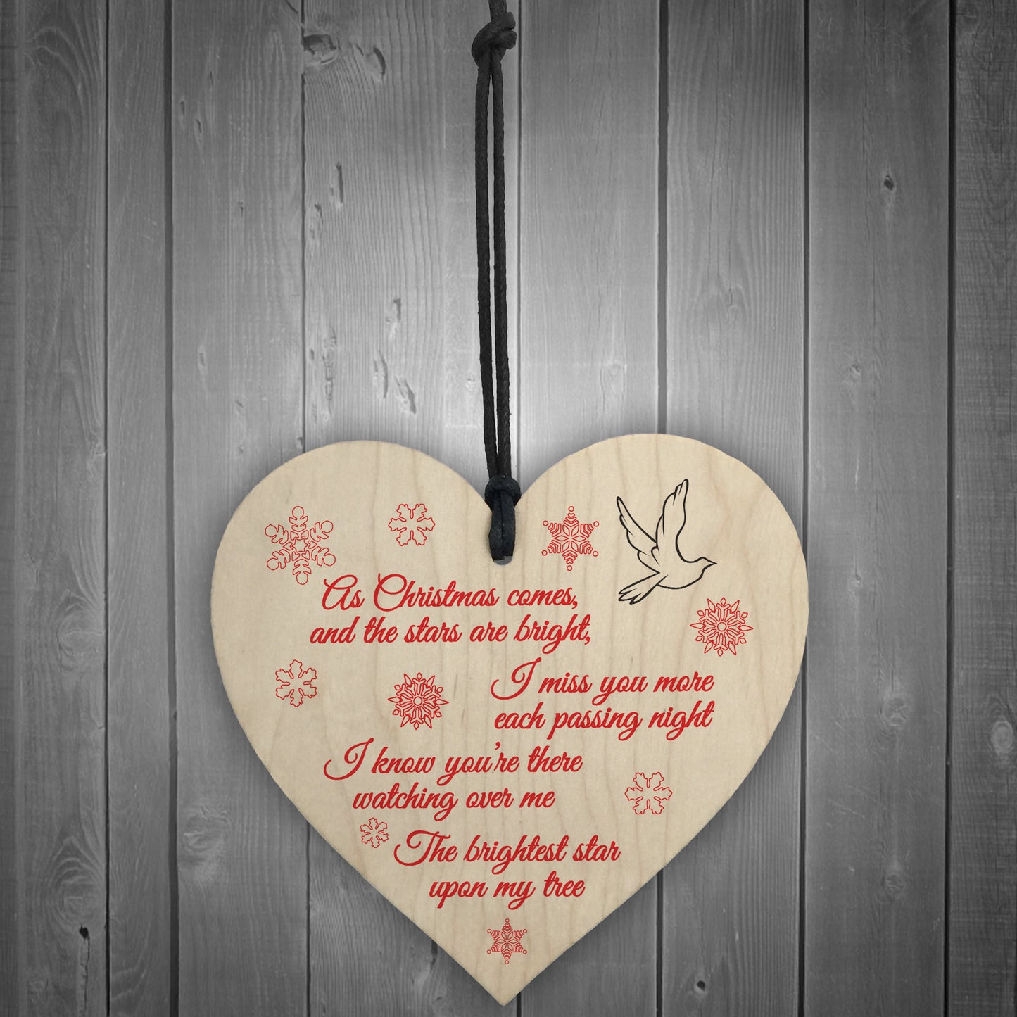 Brightest Star On My Tree Wooden Hanging Heart Memorial Plaque