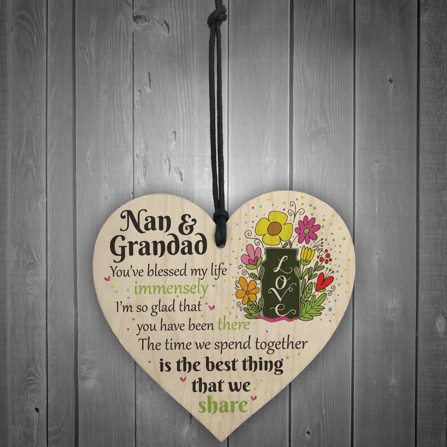 Nan and Grandad Time We Share Wood Hanging Heart Grandparents