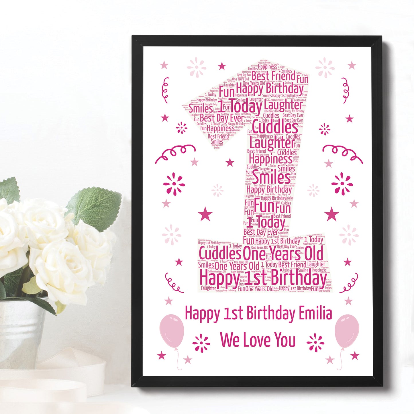 Personalised 1st Birthday Gift Framed Word Art Print Keepsake