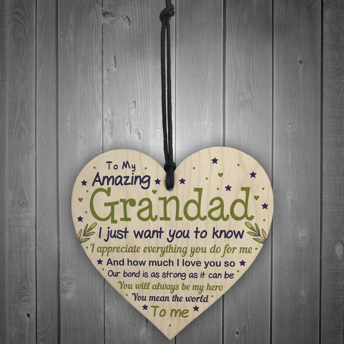 Cute Grandad Birthday Christmas Wood Heart Gifts From Grandchild